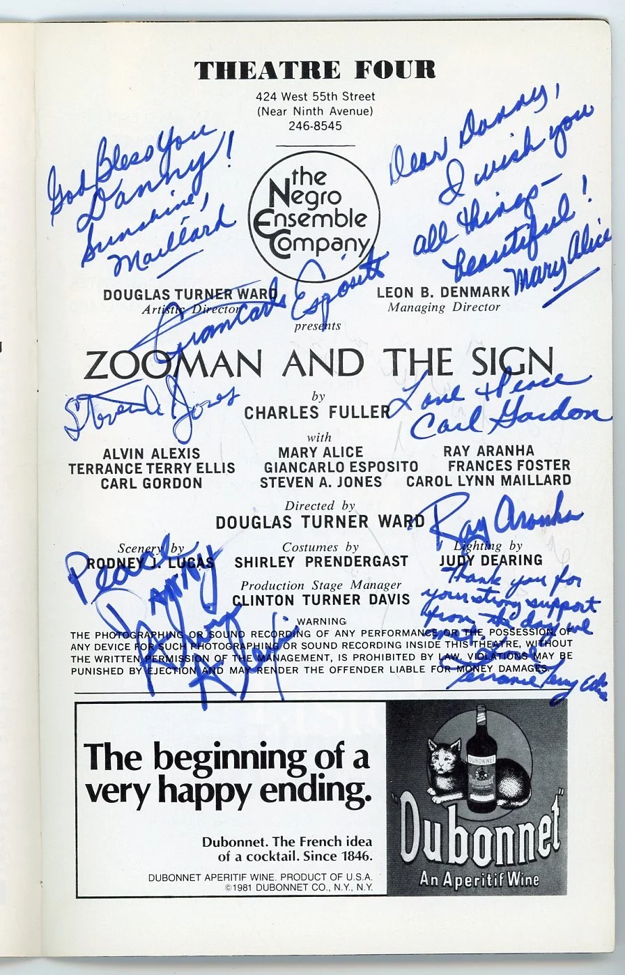 Frances Foster, Steven A. Jones, Carol Lynn Maillard, Mary Alice — Cast Signed (9x)- Theatre Four Showbill for the Negro Ensemble Company, изображение 2
