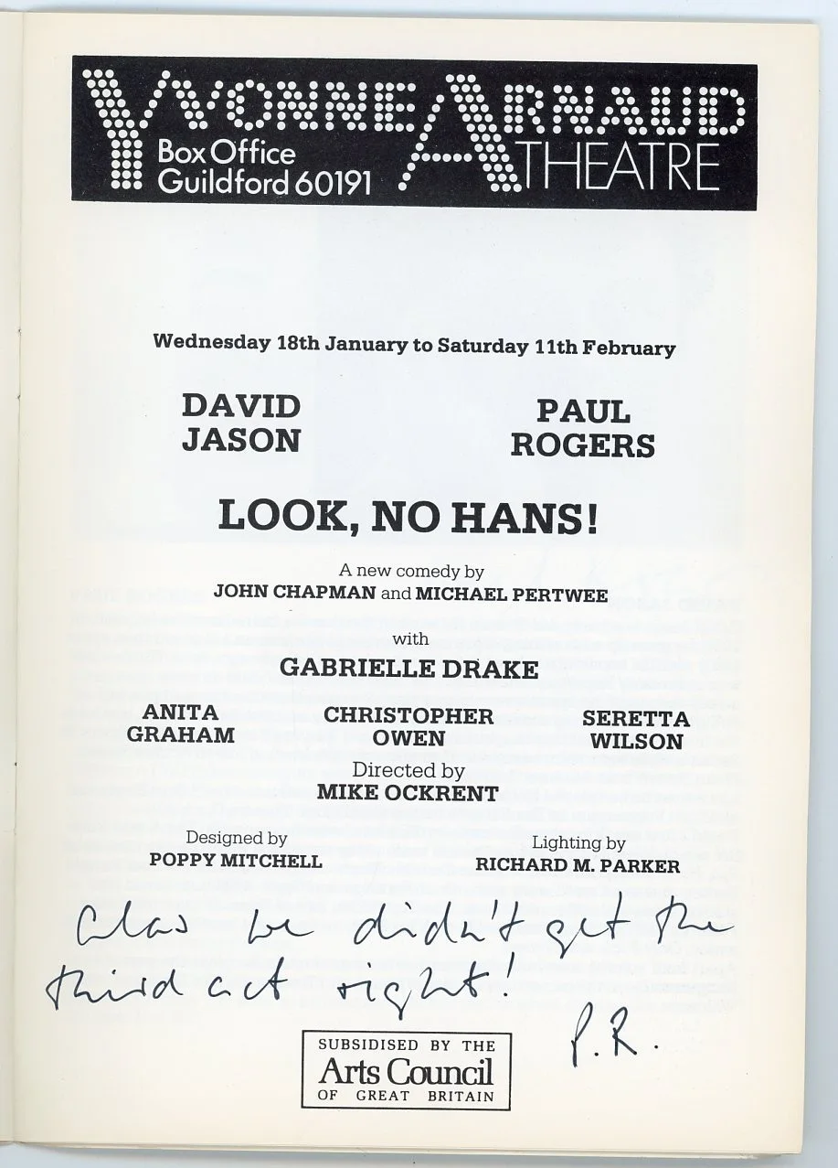 Paul Rogers — Paul Rogers - Twice Signed Yvonne Arnaud Theatre Program for Look, No Hans!, image 2