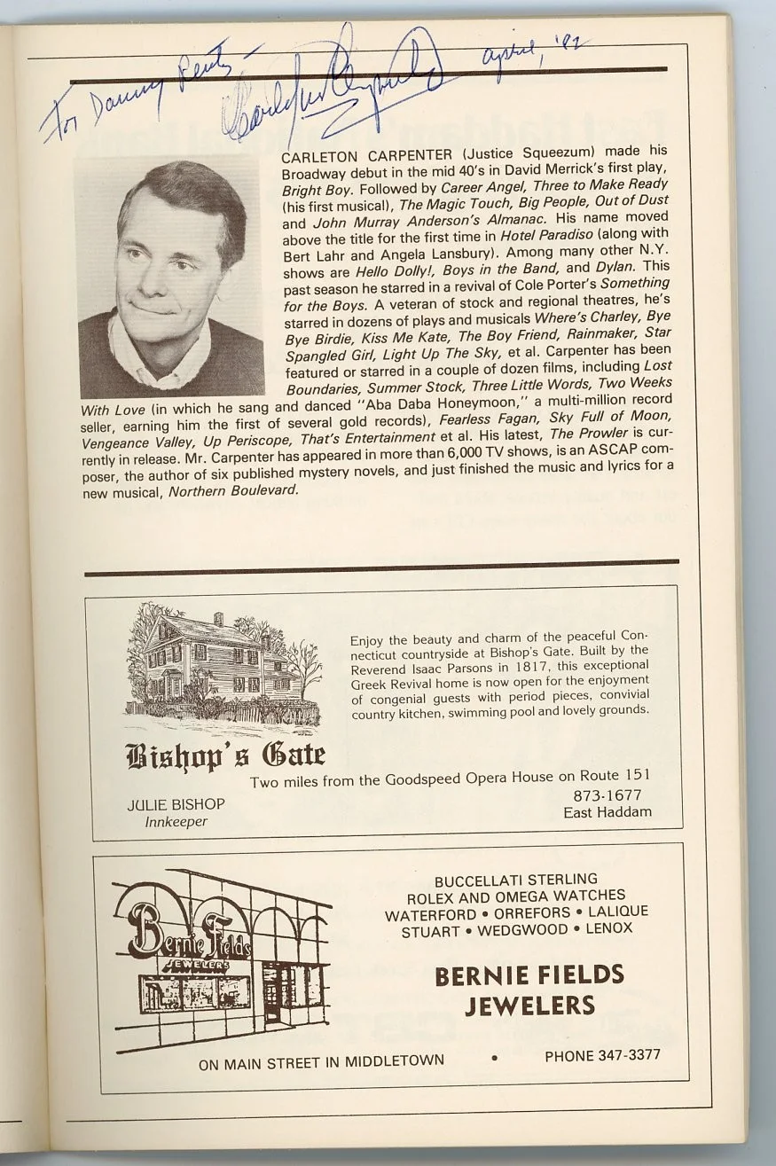 Carleton Carpenter — Carleton Carpenter-Signed Goodspeed Opera House Program "Lock Up Your Daughters", image 2