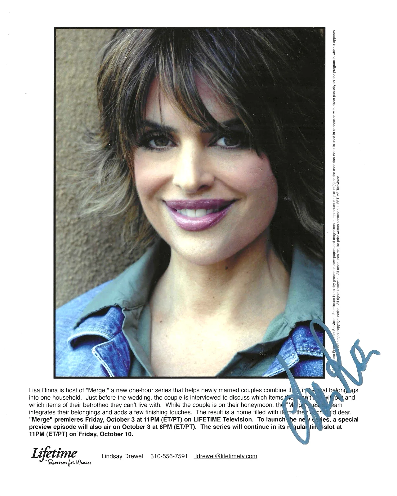 Lisa Renna — Lisa Rinna signed Photo - 8x10 Lifetime Television Memorabilia "Merge", изображение 3