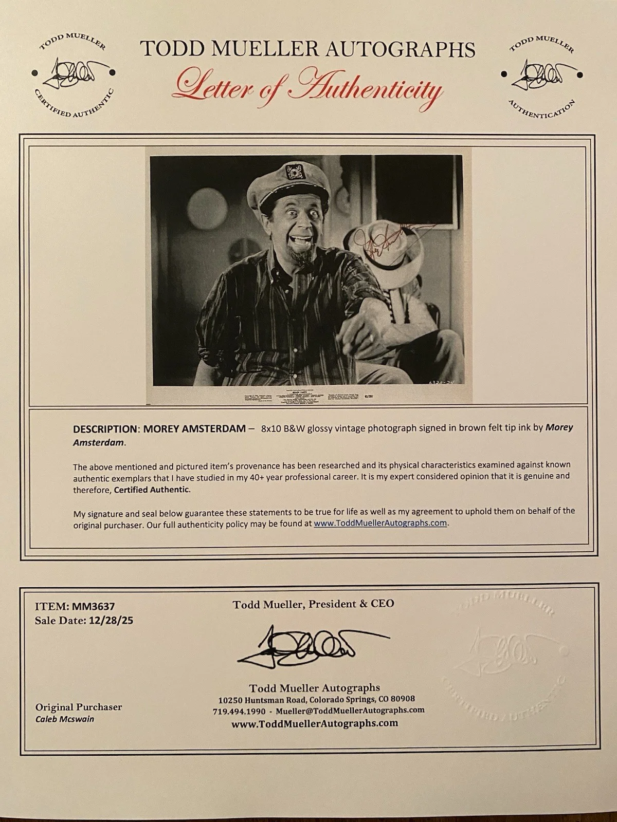 Morey Amsterdam — Morey Amsterdam Signed Autographed Vintage 10x8 Photo With COA Beach Party RARE, изображение 4