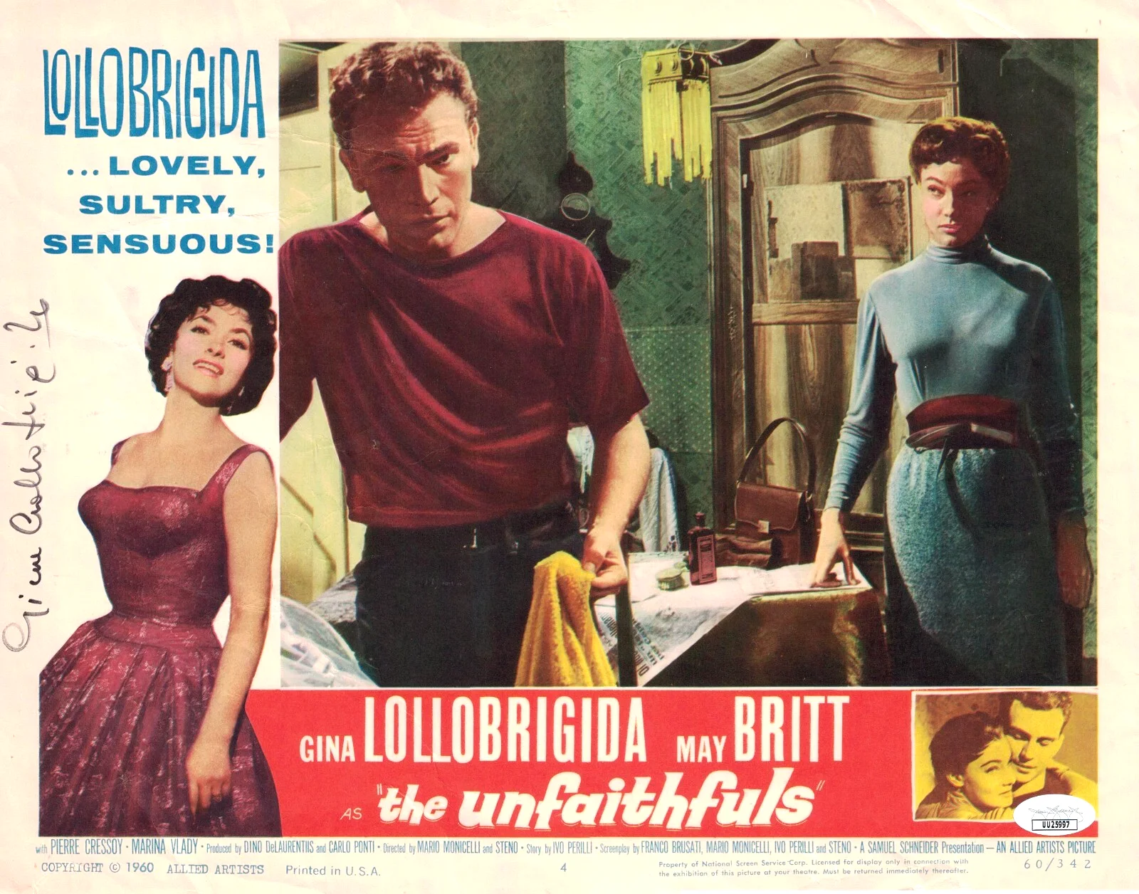 Gina Lollobrigida — GINA LOLLOBRIGIDA JSA Autographed 11X14 The Unfaithfuls LC FREE SHIP! not PSA