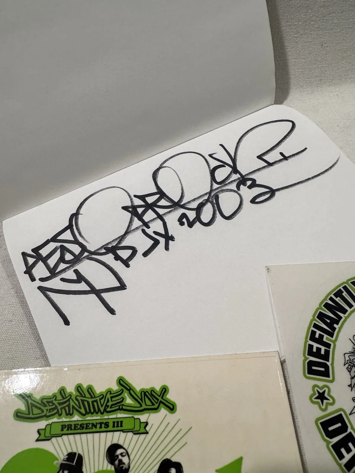 Aesop Rock Signed Note Pad From 2003 And Two Definitive Jux Stickers Hip Hop, image 2