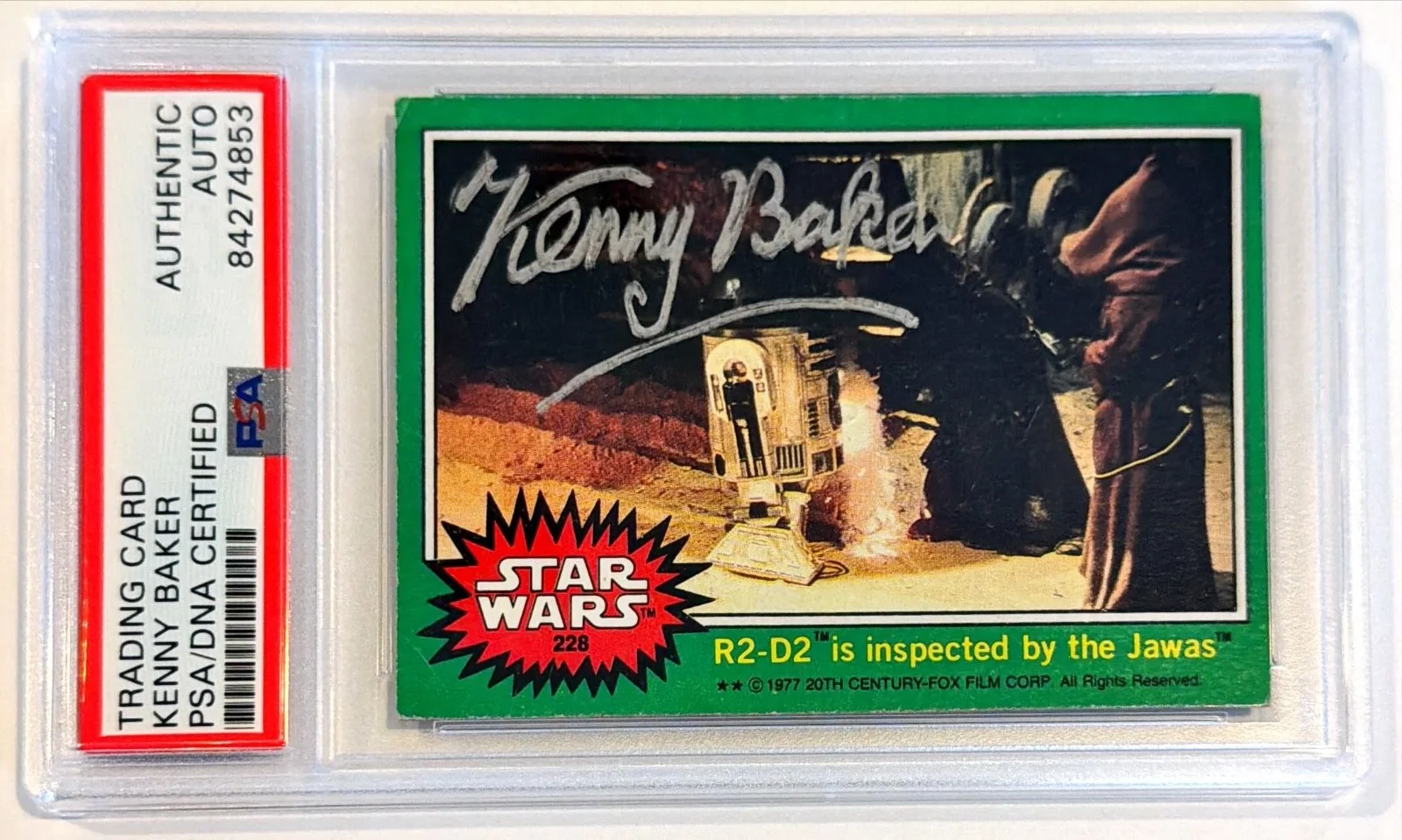 Kenny Baker — 1977 Topps Star Wars Kenny Baker R2-D2 Signed Auto Card #228 PSA DNA