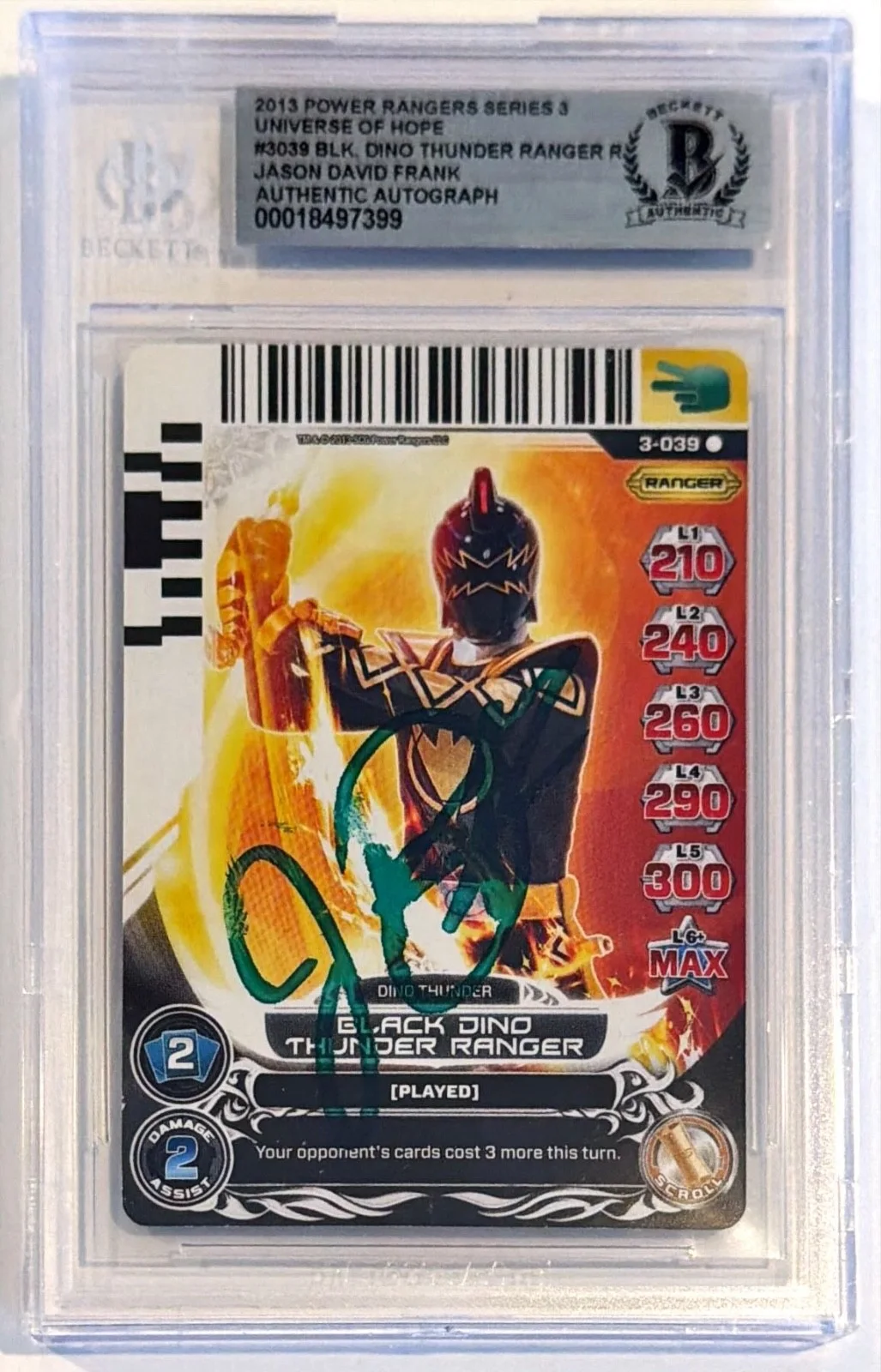 Jason David Frank — 2013 Power Rangers Black Dino Jason David Frank Signed Auto Card BAS Beckett