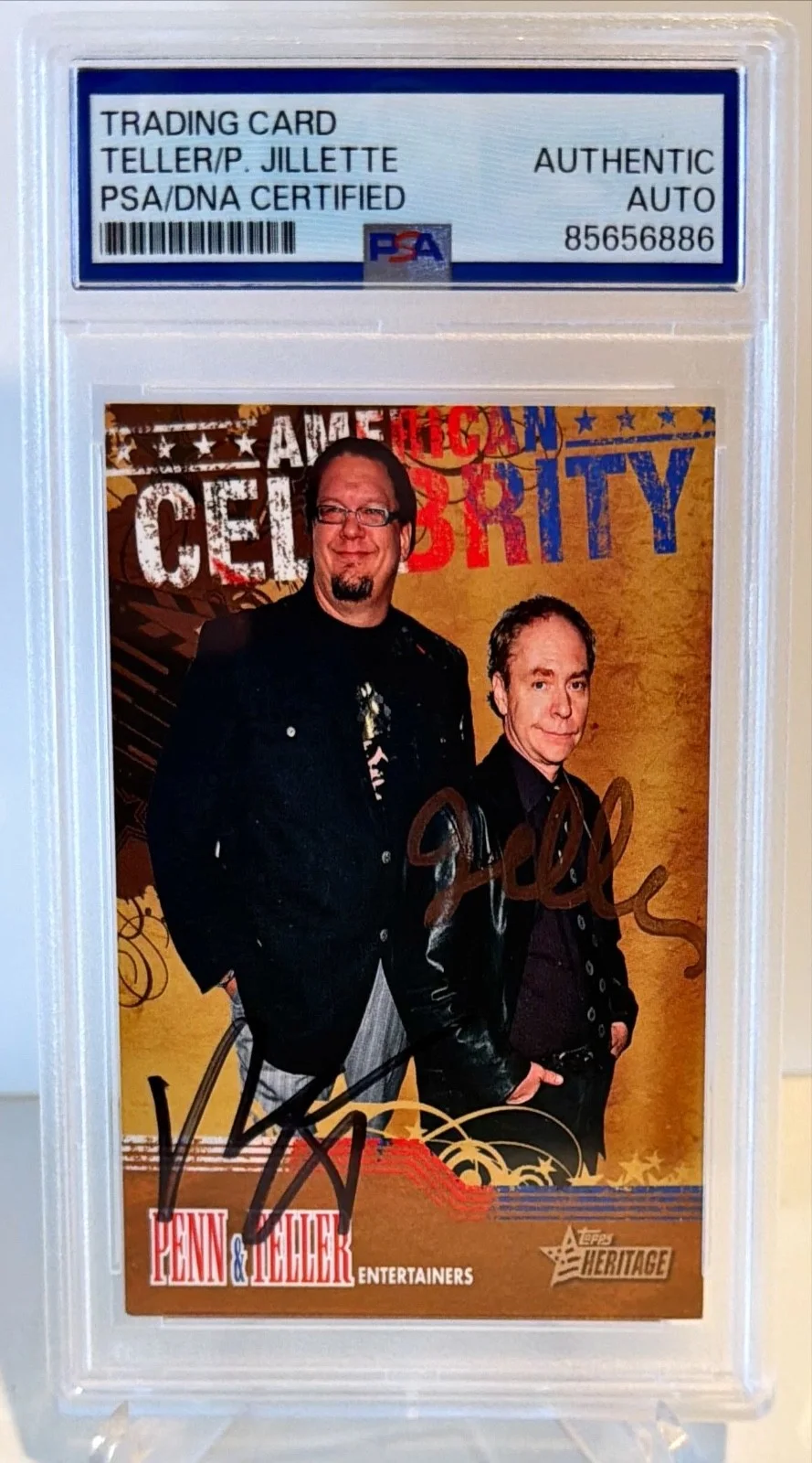 Penn & Teller — 2009 Topps Heritage Penn & Teller American Celeb Signed Auto Card #AC4 PSA DNA