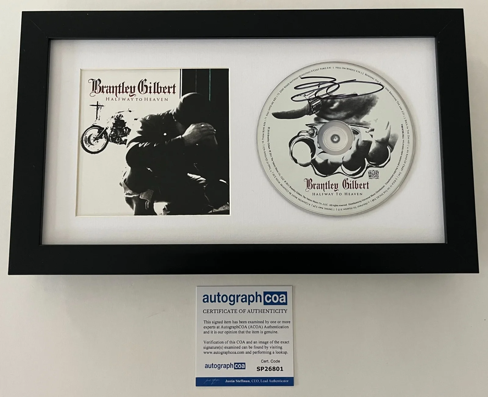 BRANTLEY GILBERT SIGNED HALFWAY TO HEAVEN FRAMED CD wEXACT PROOF & AUTOGRAPH COA, image 3