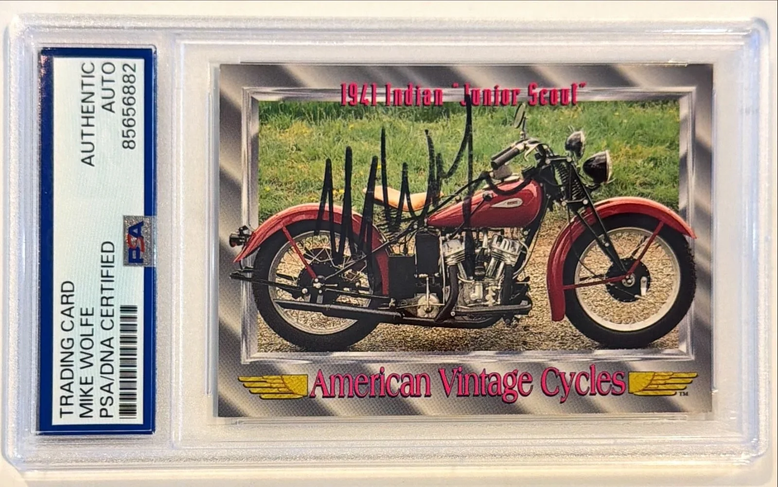 Mike Wolfe — 1992 Champs Mike Wolfe American Pickers Indian Bike Signed Auto Card #6 PSA DNA