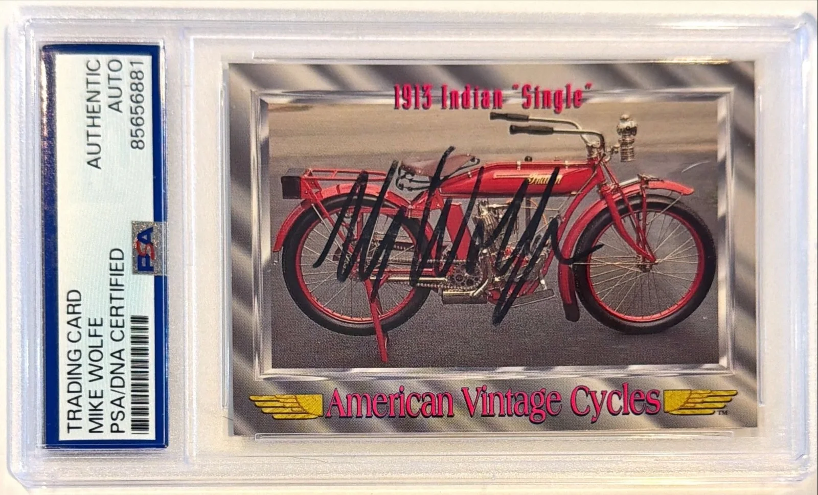 Mike Wolfe — 1992 Champs Mike Wolfe American Pickers Indian Bike Signed Auto Card #9 PSA DNA