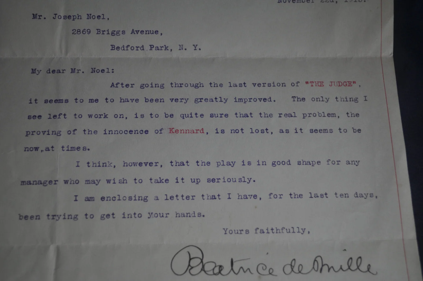 1913 *SIGNED/RARE* Beatrice DeMille on Offices of Cecil B DeMille Letterhead, изображение 3