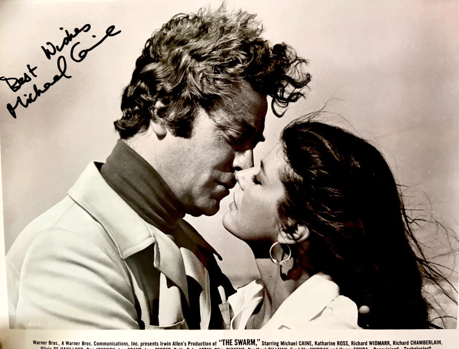 MICHAEL CAINE — MICHAEL CAINE signed• 1976 Movie Promo *THE SWARM* Pictured w/Katherine Ross•COA