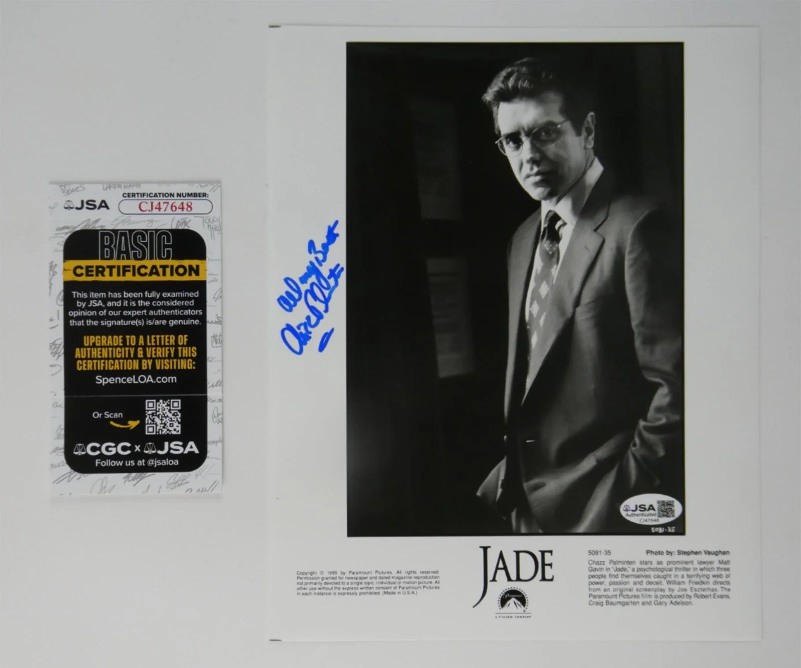 Chazz Palminteri — Chazz Palminteri Signed 1995 B&W 8x10 Promo Photo Jade Autographed JSA COA