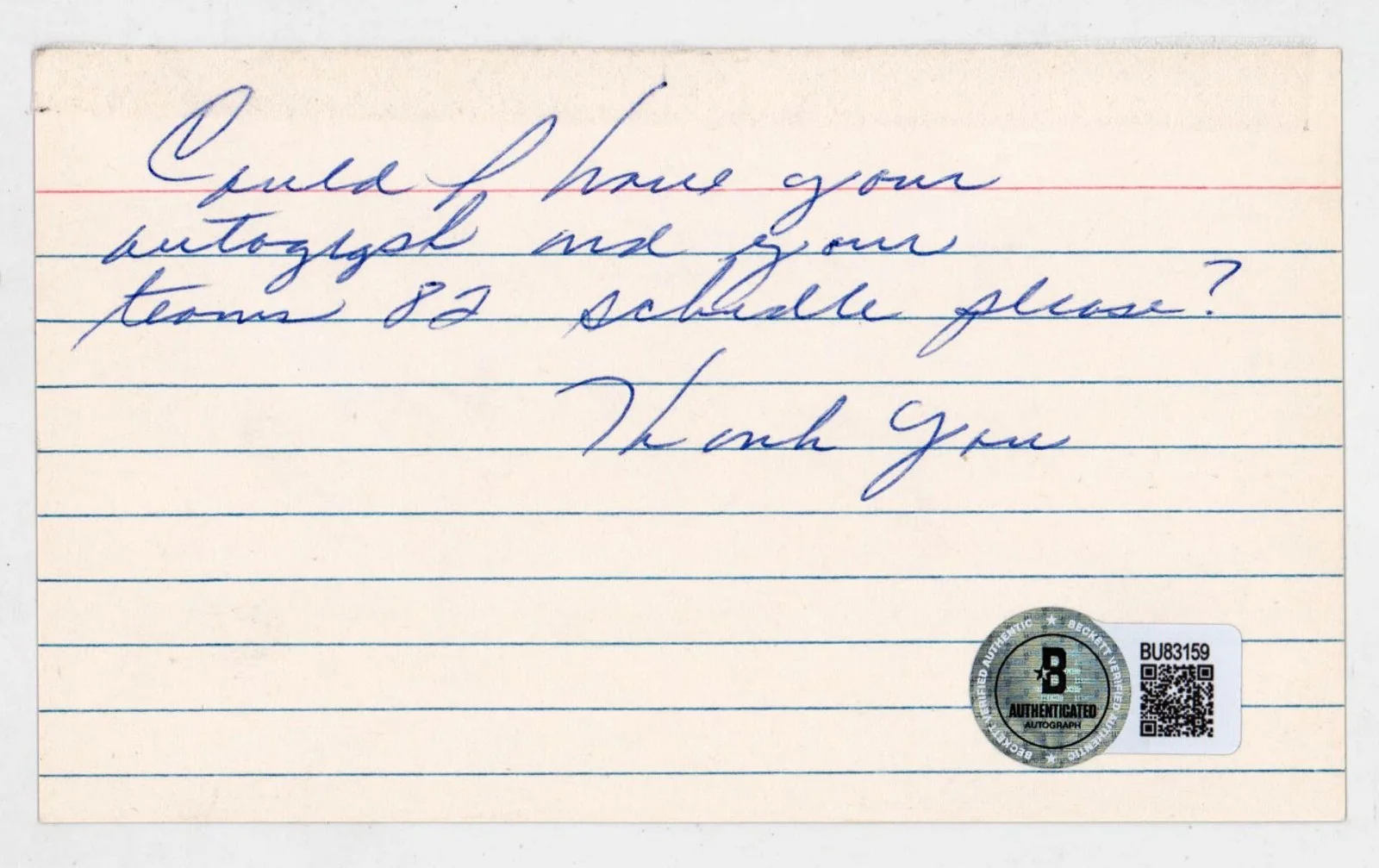 Gene Autry Signed 3x5 Index Card Note Card Beckett BAS, image 2