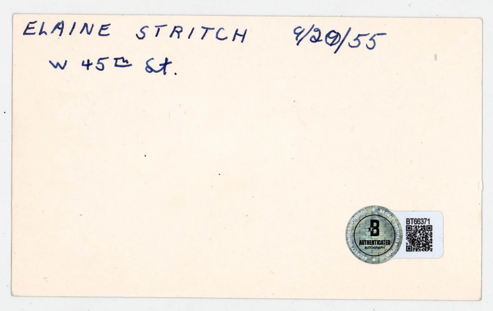 Elaine Stritch Signed 3x5 Index Card Note Card Beckett BAS, image 2