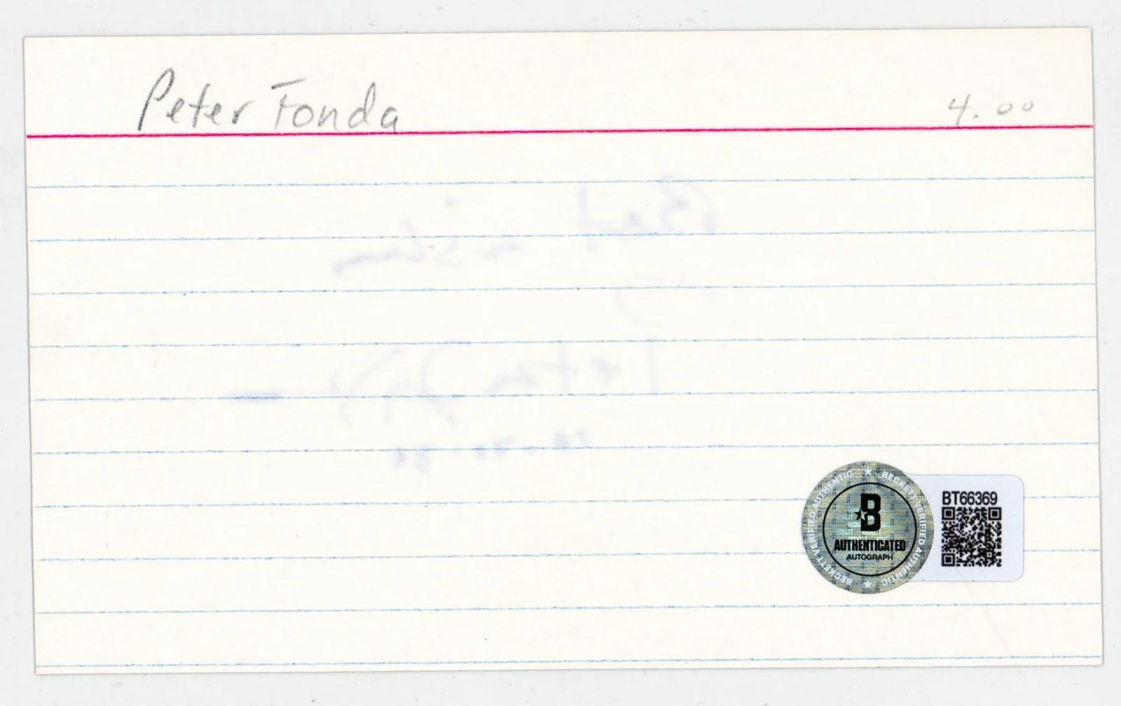 Peter Fonda Signed 3x5 Index Card Note Card Beckett BAS, image 2