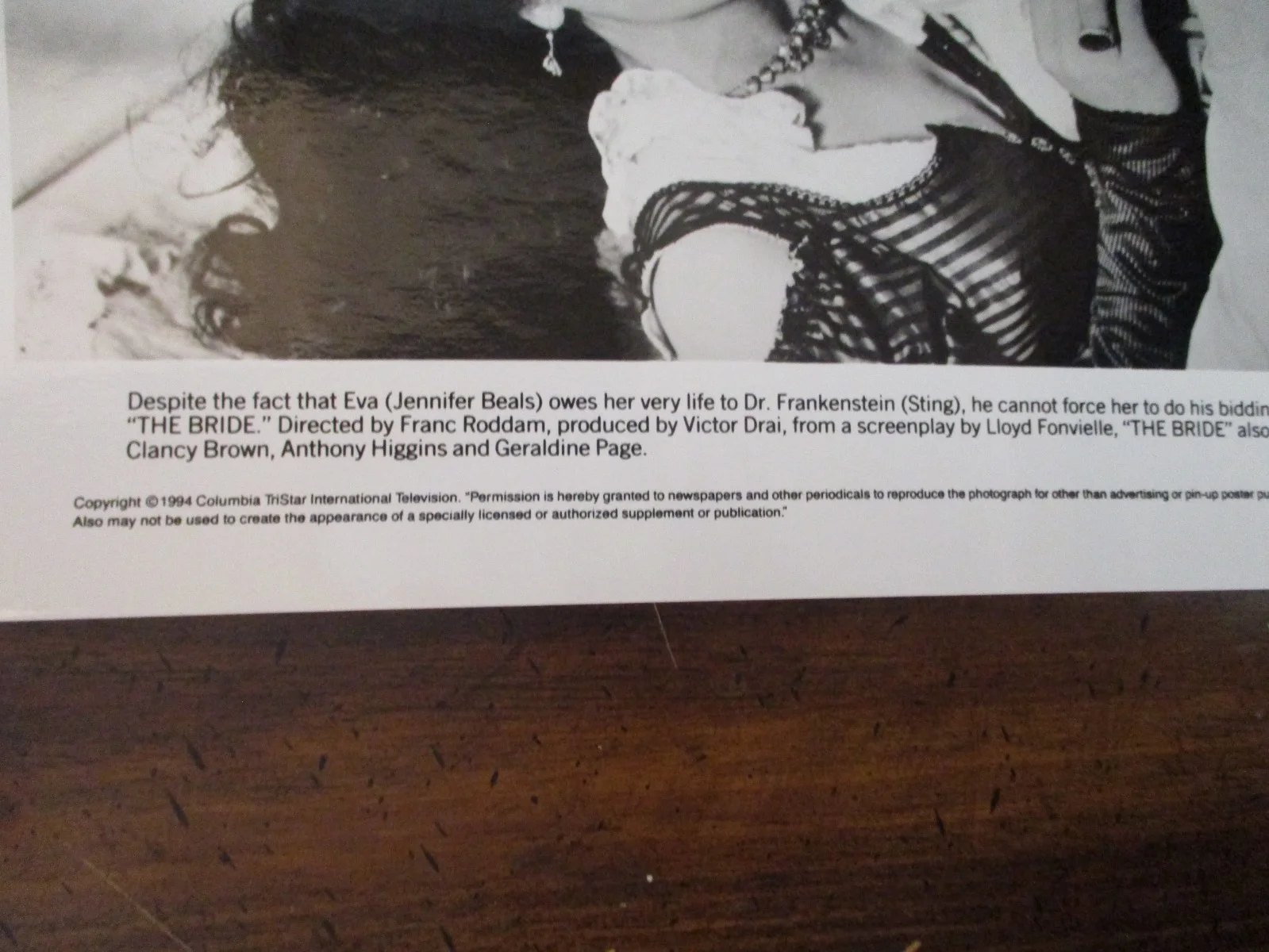 Sting/Jennifer Beals("THE BRIDE")1994 10 x 8 Glossy Black and White Press Photo, image 2