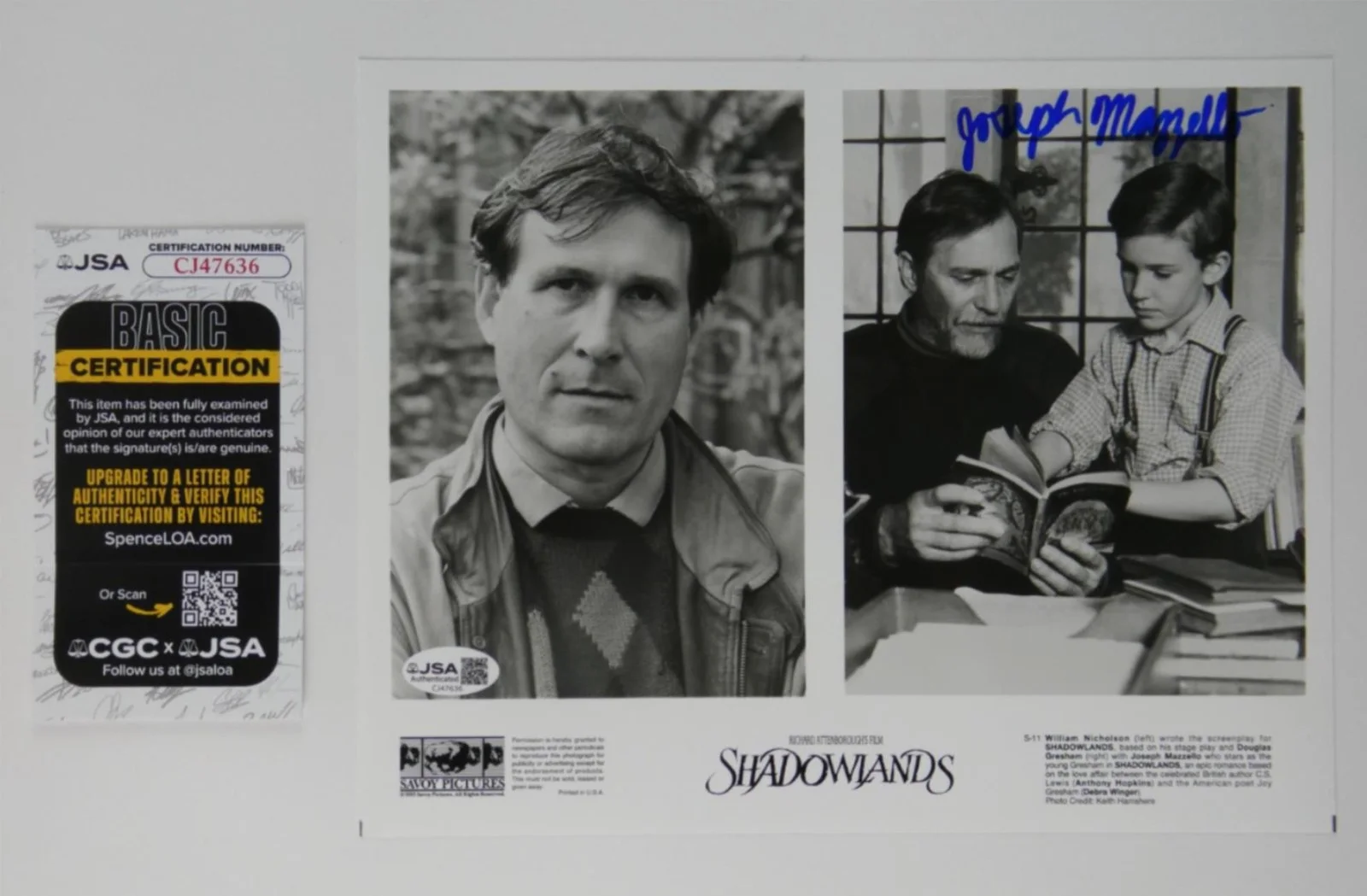 Joseph Mazzello — Joseph Mazzello Signed 8x10 Promo Photo Shadowlands B&W Autographed JSA COA