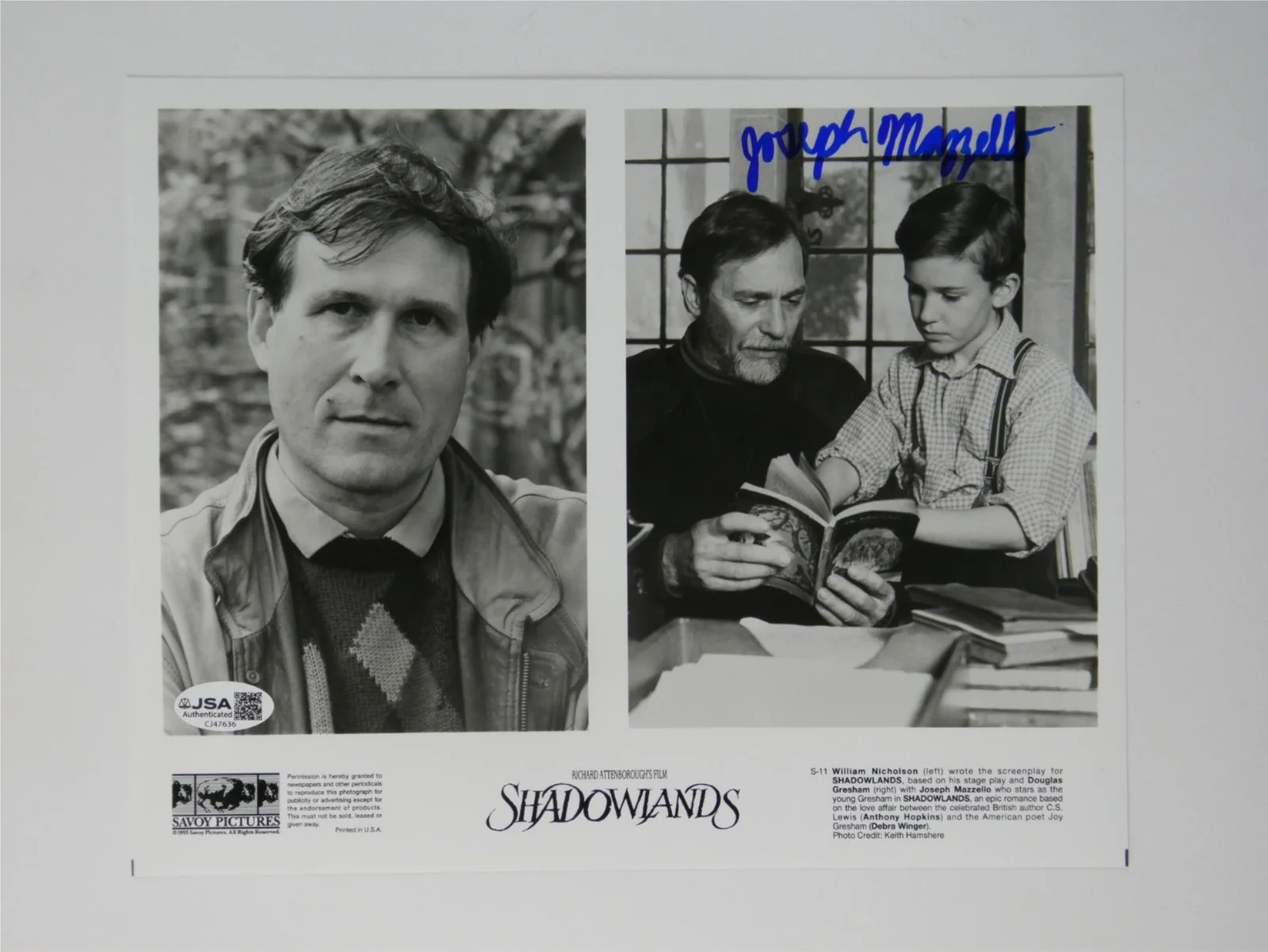 Joseph Mazzello — Joseph Mazzello Signed 8x10 Promo Photo Shadowlands B&W Autographed JSA COA, image 2