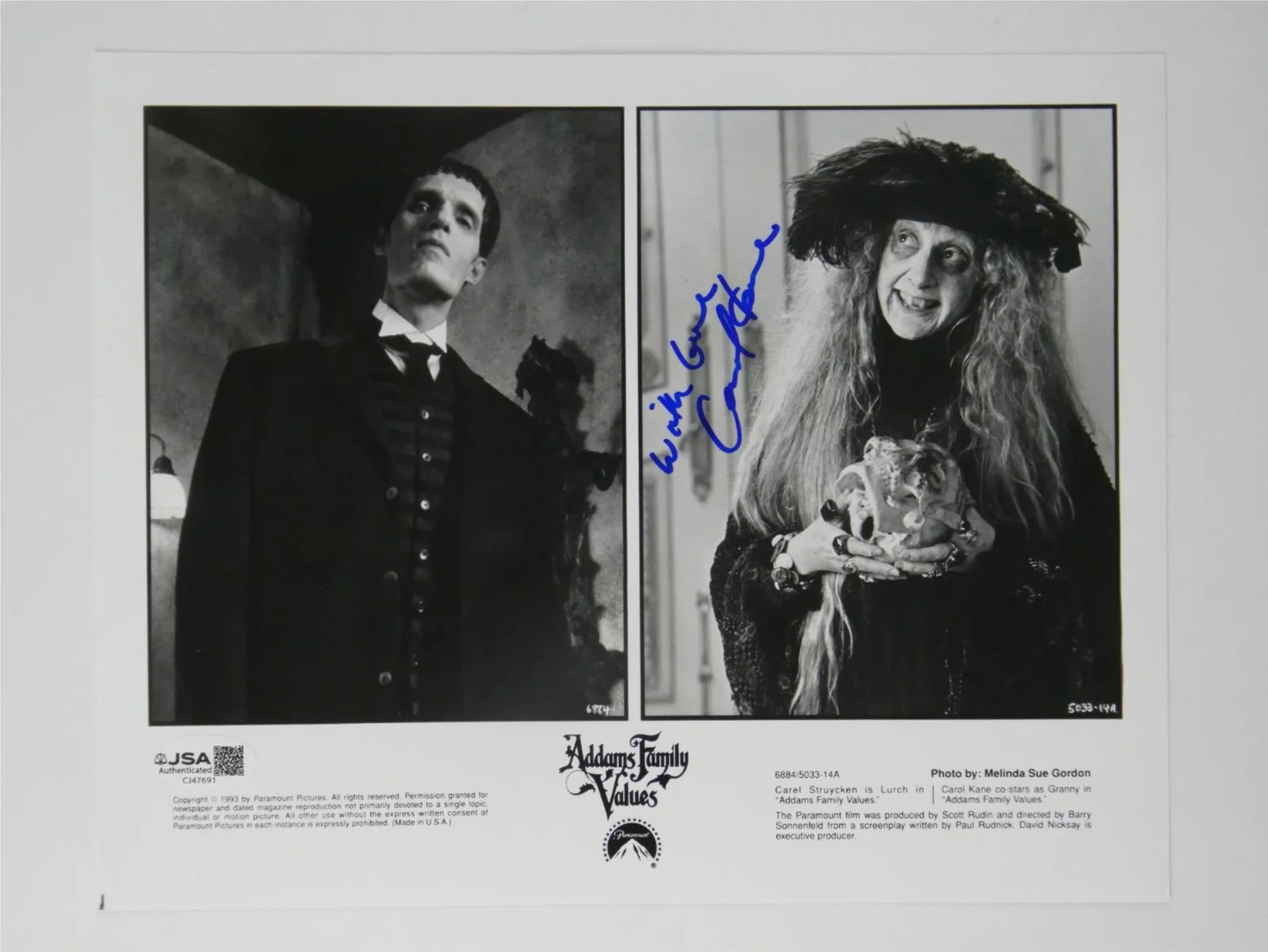 Carol Kane — Carol Kane Signed 8x10 Promo Photo Addams Family Values B&W Autographed JSA COA, изображение 2