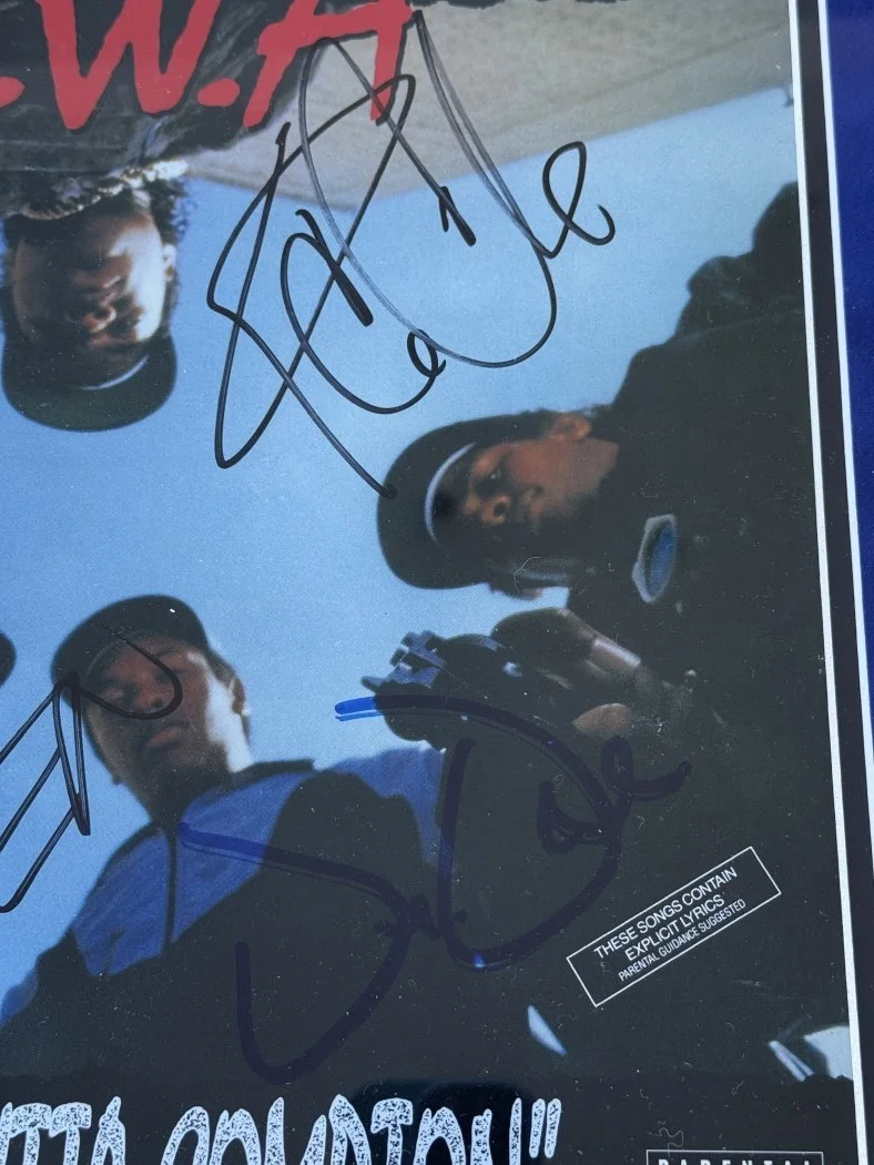 N.W.A Signed Autographed Album Cover Ice Cube Dr. Dre DJ Yella +2 Framed JSA, image 3