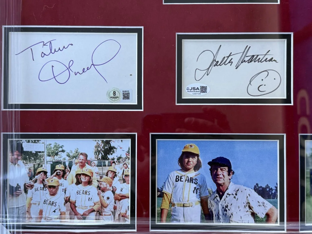 Tatum O'Neal, Walter Matthau, Jackie Earle Haley — The Bad News Bears Signed Cast Cuts Tatum O'Neal Walter Matthau +1 Framed BAS, image 2