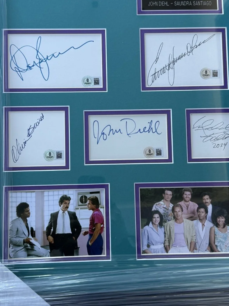 Don Johnson, Edward James Olmos, Philip Michael Thomas — Miami Vice Autographed Cast Cuts Don Johnson Edward James Olmos +5 Framed BAS, image 2