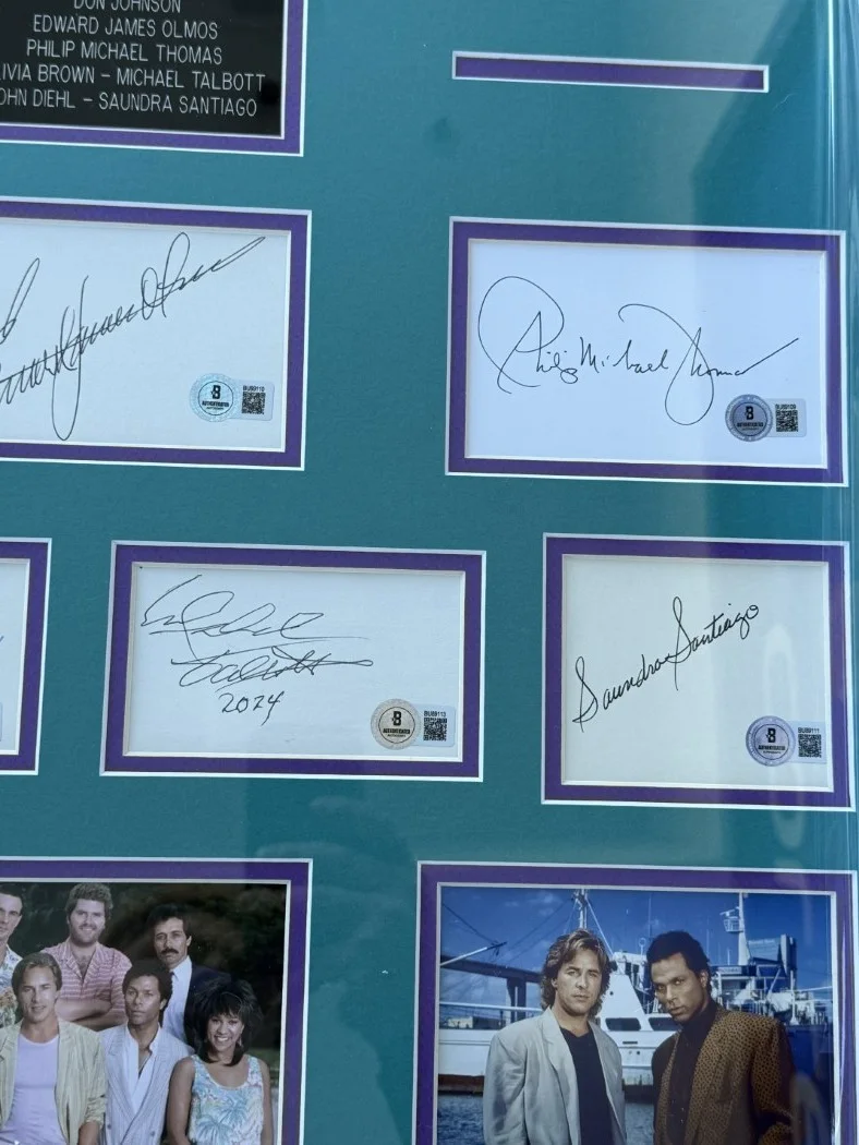 Don Johnson, Edward James Olmos, Philip Michael Thomas — Miami Vice Autographed Cast Cuts Don Johnson Edward James Olmos +5 Framed BAS, image 3