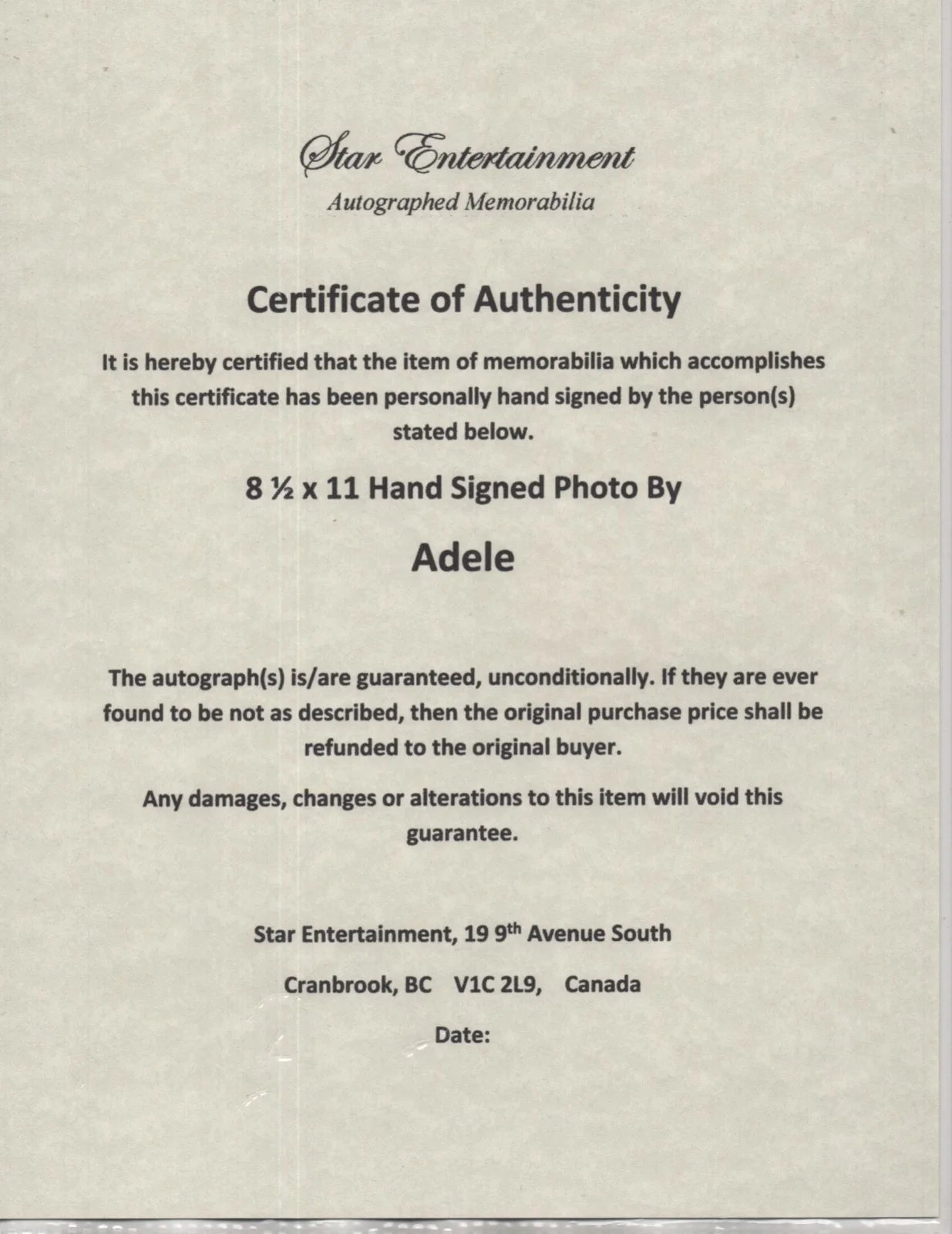 ADELE AUTOGRAPHED PHOTO HAND SIGN COA ROCK STAR, WAVY HAIR BRITISH ROCKSTAR!!!, image 2