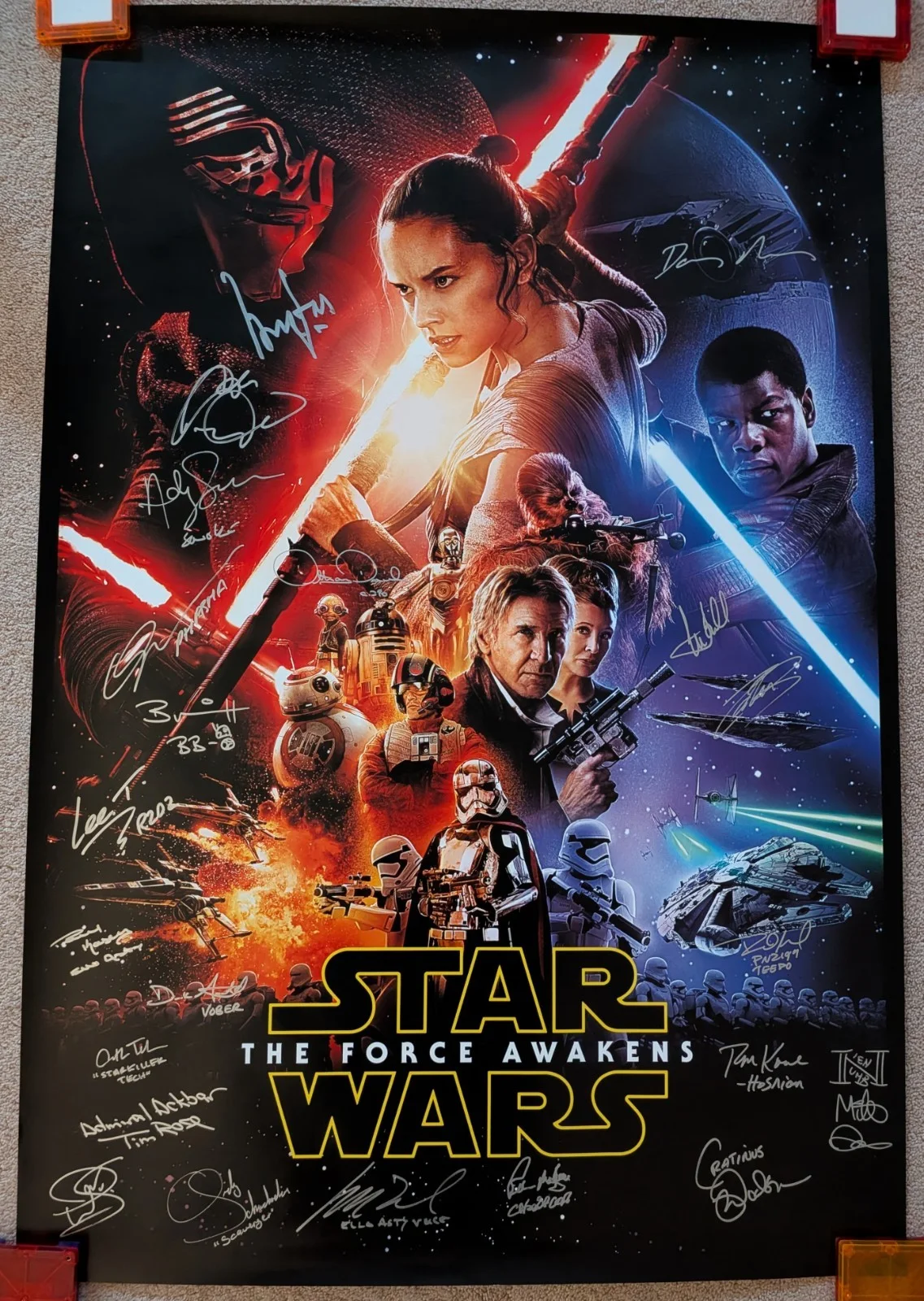 Harrison Ford, Mark Hamill, Daisy Ridley, Adam Driver — Hamill Ford +20 Signed Star Wars Cast 2015 The Force Awakens 27x40 Movie Poster, изображение 2