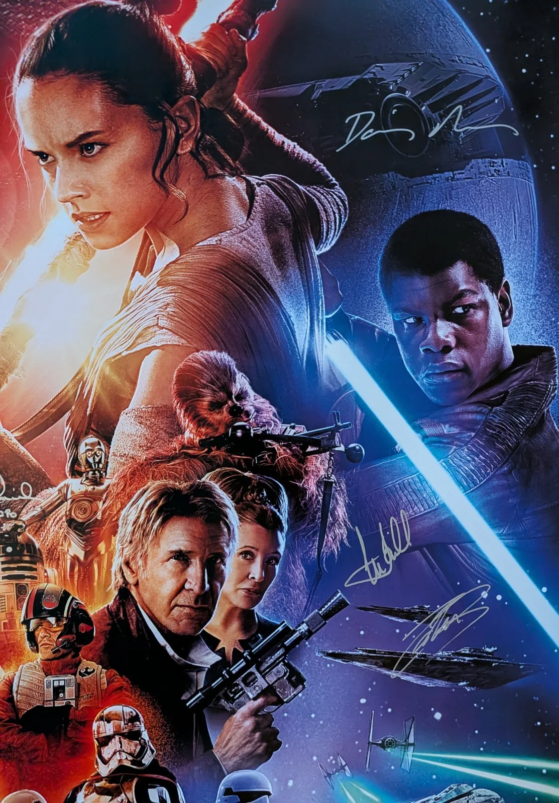 Harrison Ford, Mark Hamill, Daisy Ridley, Adam Driver — Hamill Ford +20 Signed Star Wars Cast 2015 The Force Awakens 27x40 Movie Poster, изображение 3
