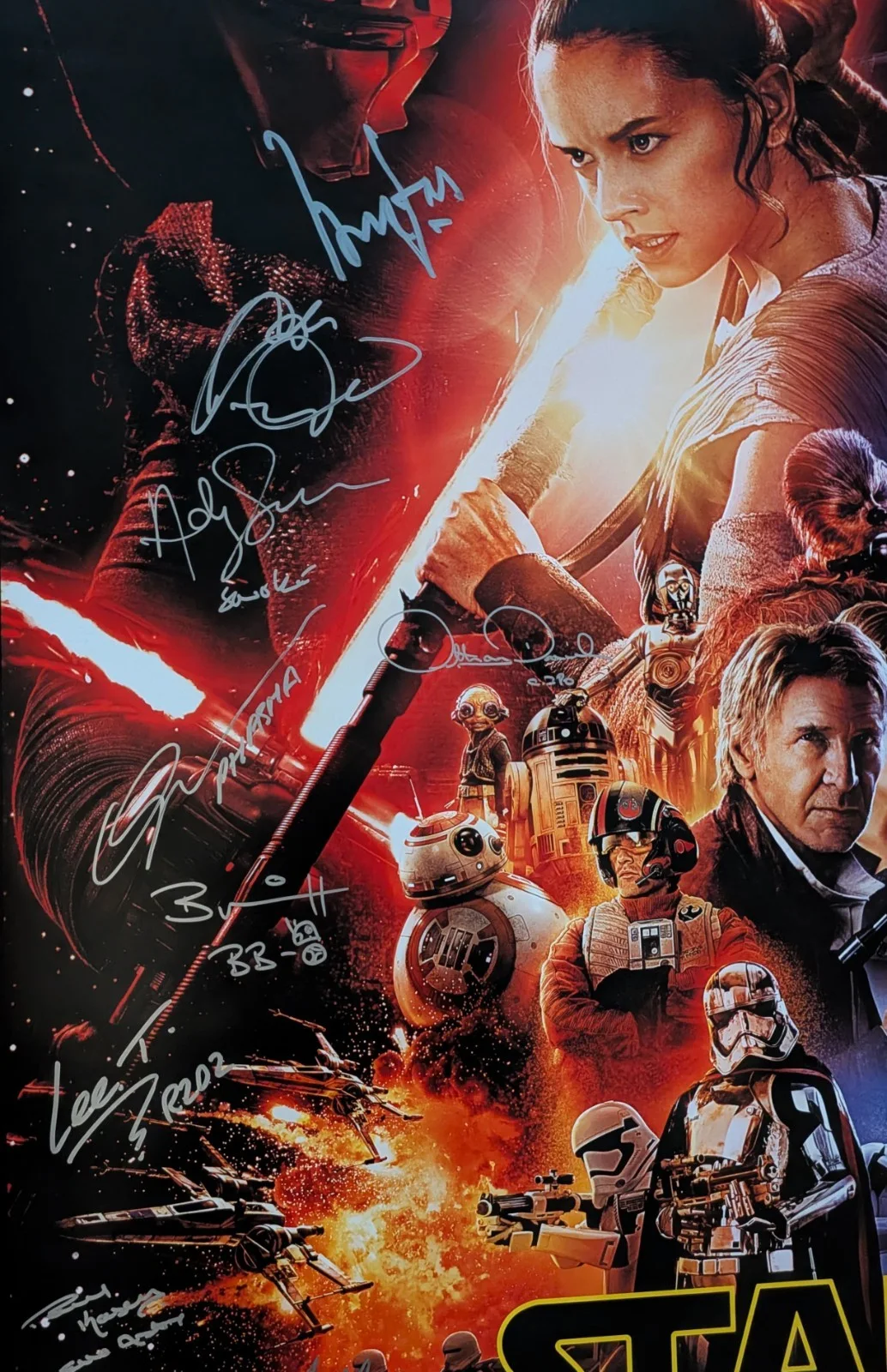 Harrison Ford, Mark Hamill, Daisy Ridley, Adam Driver — Hamill Ford +20 Signed Star Wars Cast 2015 The Force Awakens 27x40 Movie Poster, изображение 5