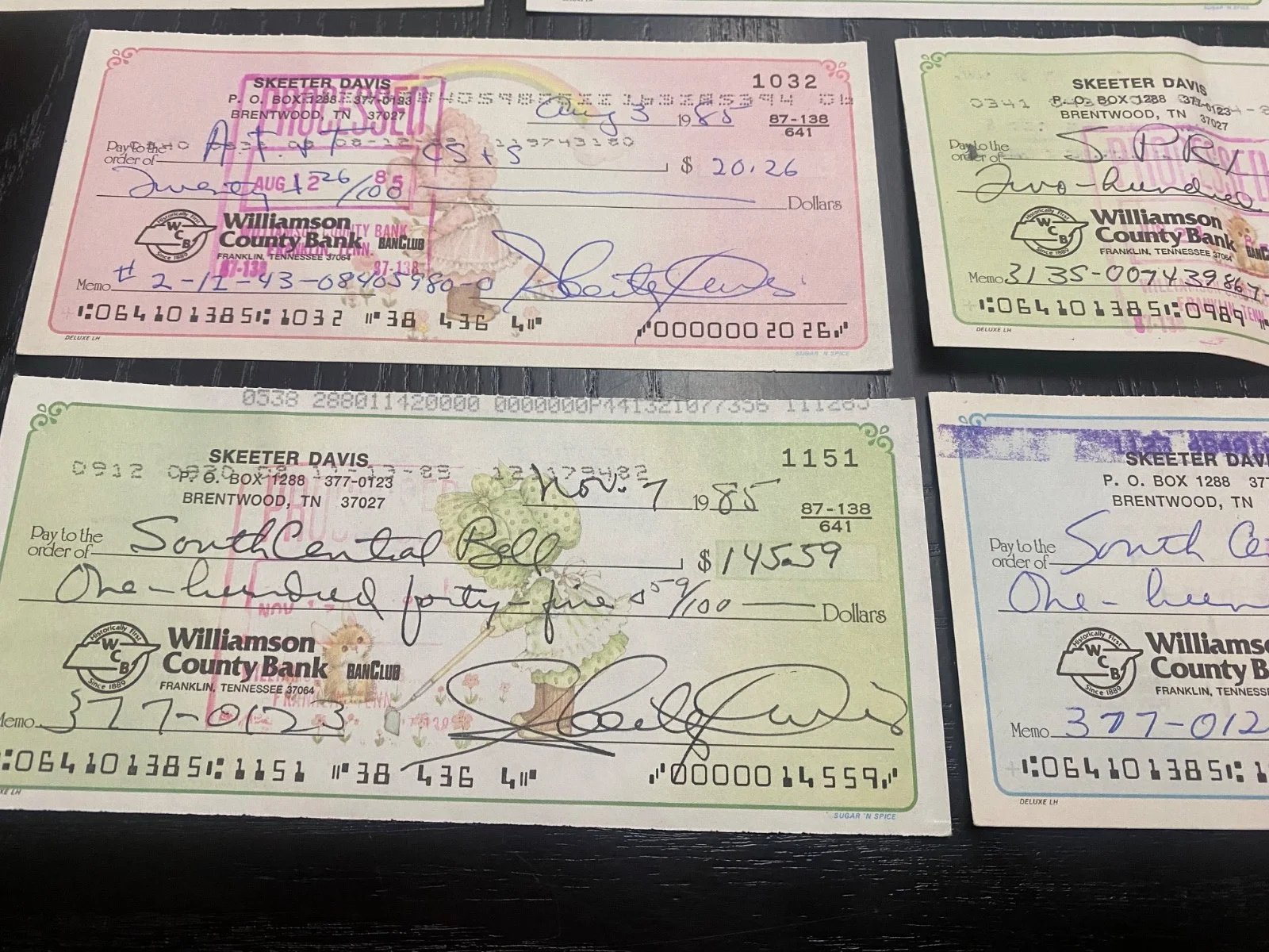 Skeeter Davis — (10) Skeeter Davis - Autographed Signed Checks - The End of The World - 1967, image 2