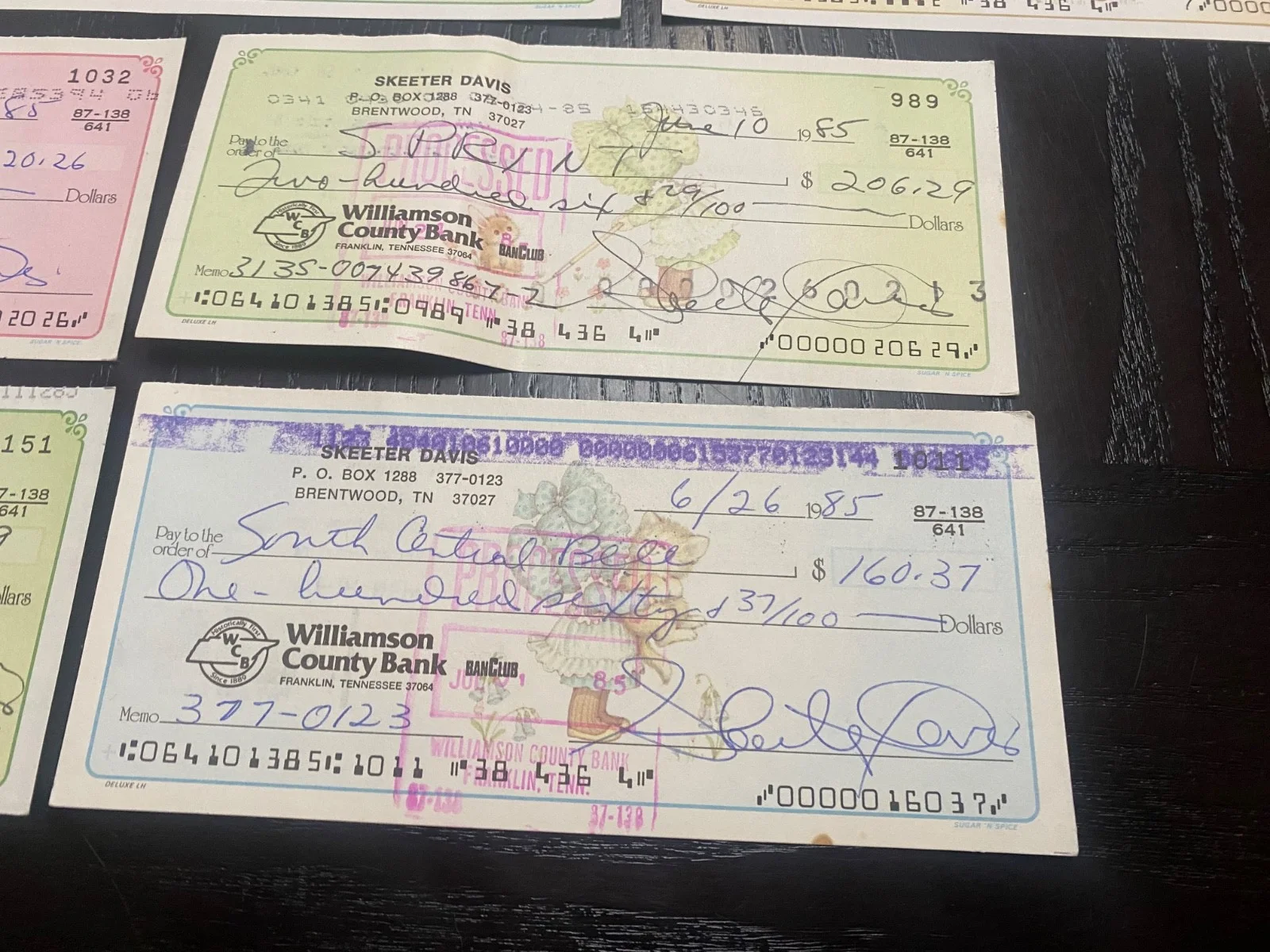 Skeeter Davis — (10) Skeeter Davis - Autographed Signed Checks - The End of The World - 1967, image 3