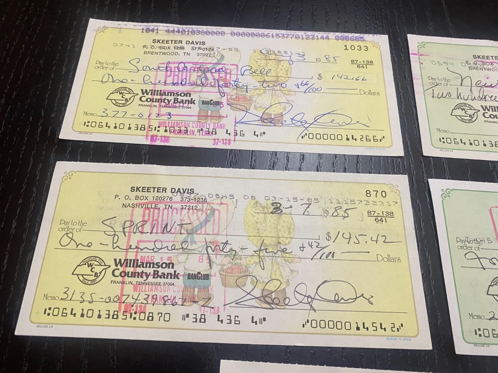 Skeeter Davis — (10) Skeeter Davis - Autographed Signed Checks - The End of The World - 1967, image 4