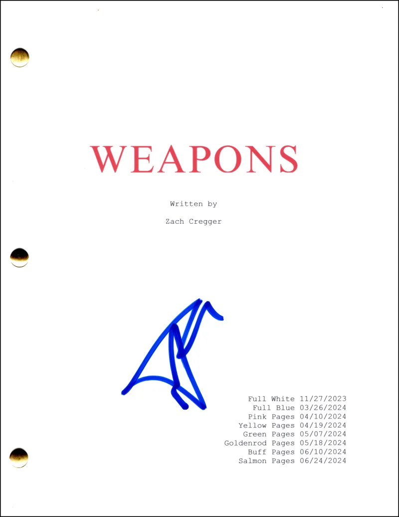 Alden Ehrenreich — Alden Ehrenreich Signed Autograph Weapons Movie Script Screenplay - Paul Morgan