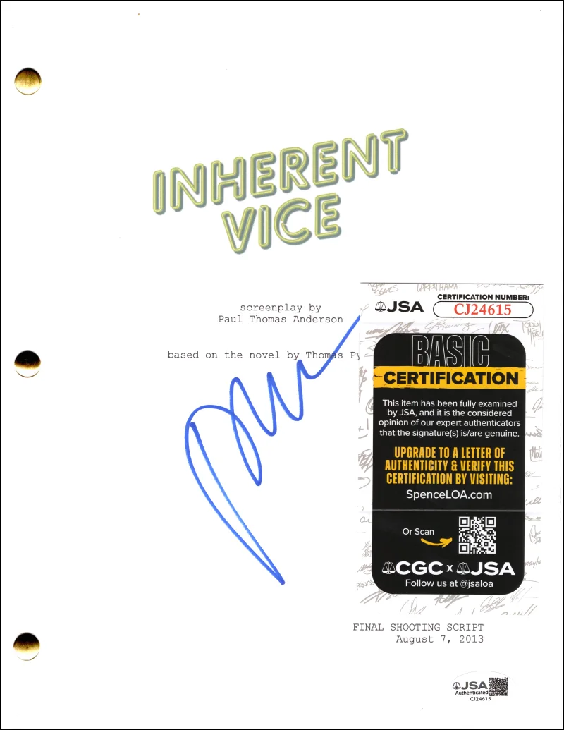 Paul Thomas Anderson — Paul Thomas Anderson Signed Autograph Inherent Vice Full Movie Script w/ JSA COA, image 2