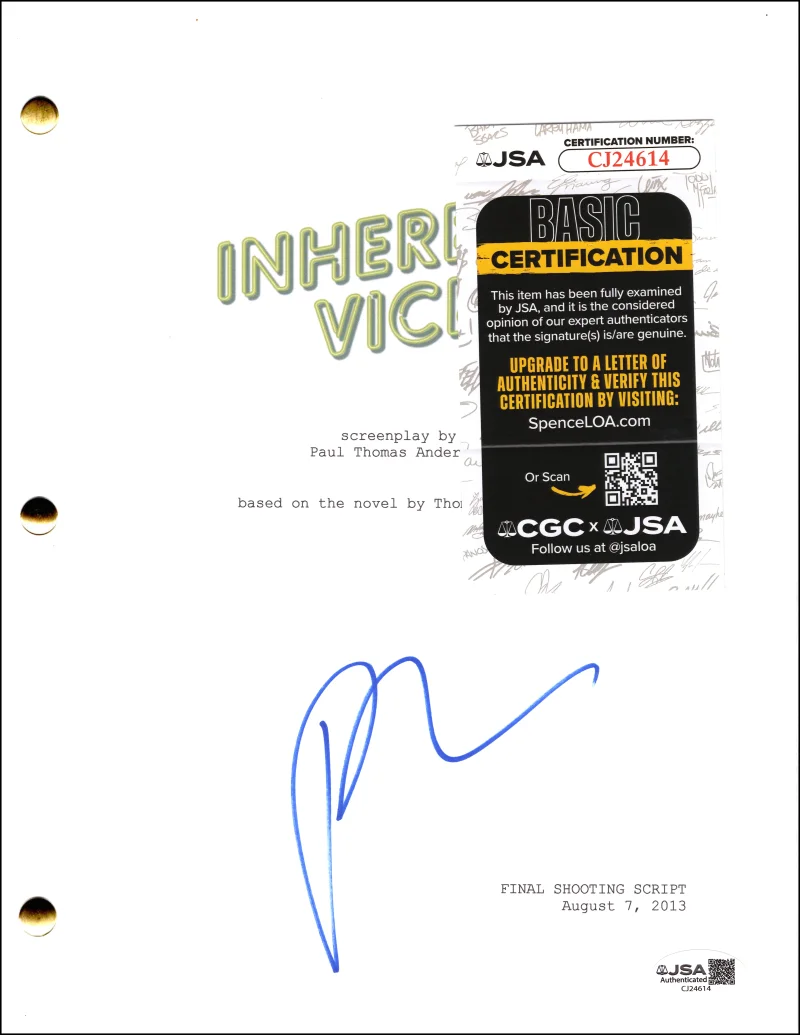Paul Thomas Anderson — Paul Thomas Anderson Signed Autograph Inherent Vice Script Screenplay w/ JSA COA, image 2