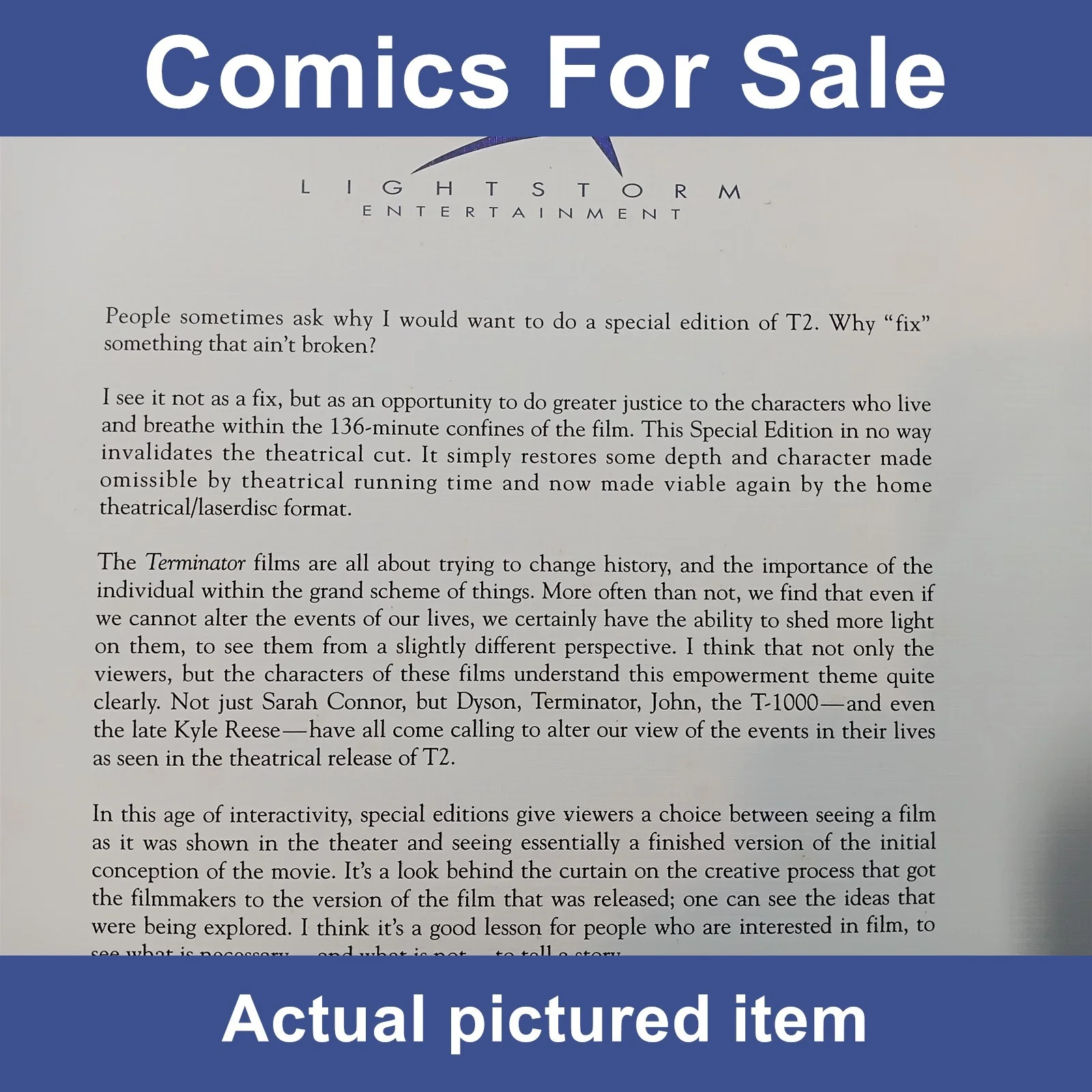 Terminator T2 movie - Original Lightstorm Entertainment letter (LOT#14463), изображение 2
