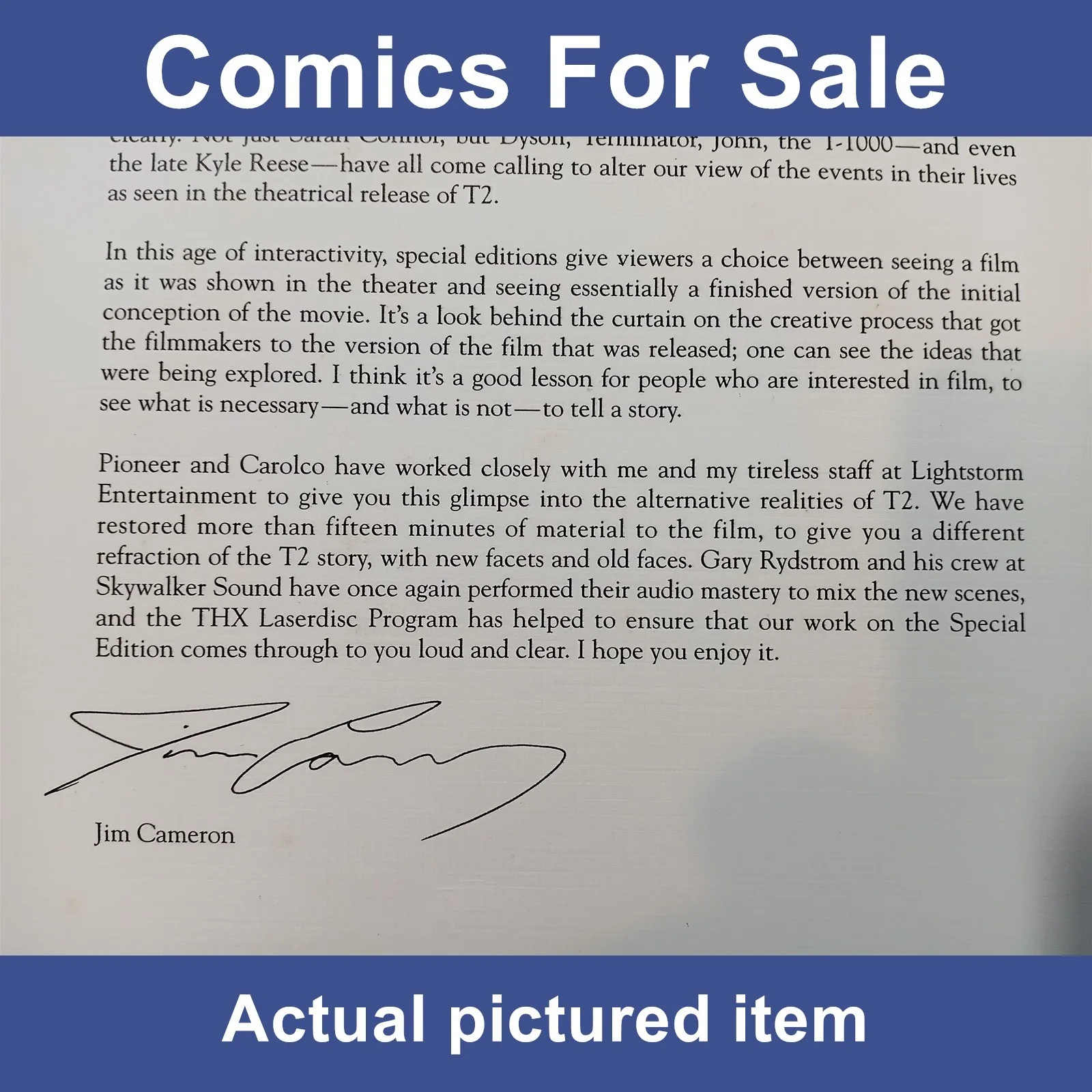Terminator T2 movie - Original Lightstorm Entertainment letter (LOT#14463), изображение 3