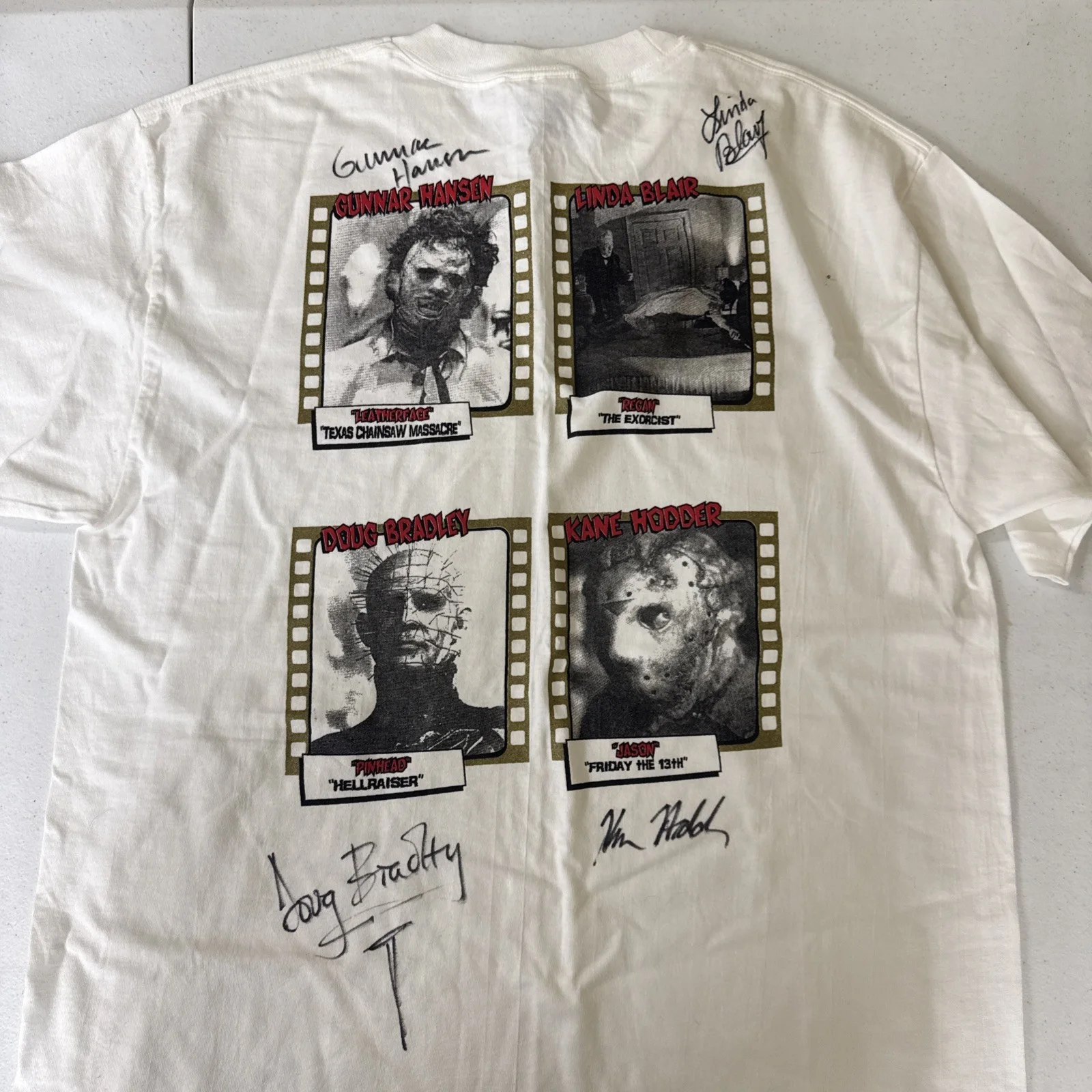 Linda Blair — Fright Zone Signed Shirt Gunnar Hansen, Linda Blair, Doug Bradley, Kane Hodder