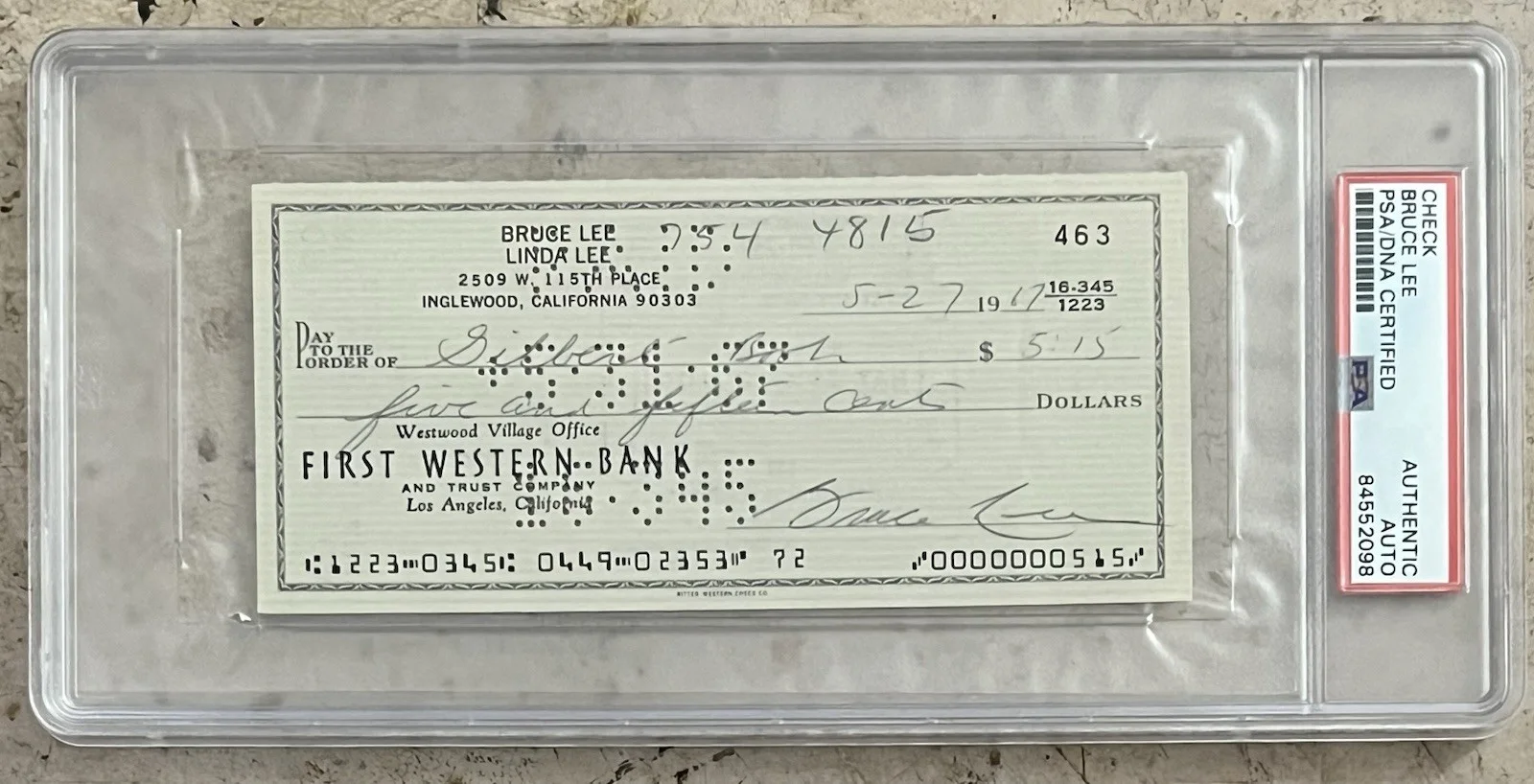 Bruce Lee — 1967 Bruce Lee Signed Bank Check *PSA Slab* Kato Green Hornet Enter The Dragon!