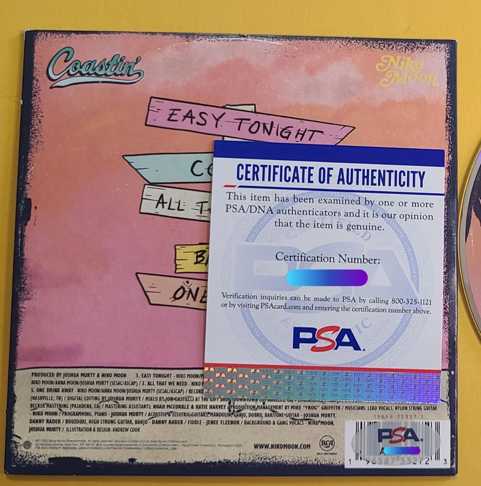 Niko Moon " COASTIN' " Signed Autographed CD Pro Framed PSA AUTHENTICATION, image 2