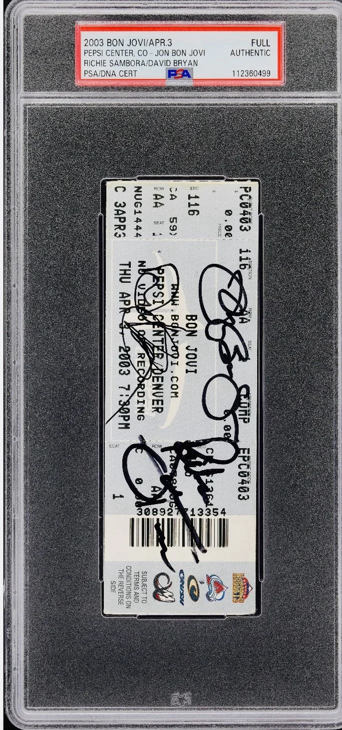 Bon Jovi Band Signed 2003 Ticket Gem Autographs Sambora Bon Jovi & Bryan PSA/DNA, изображение 2