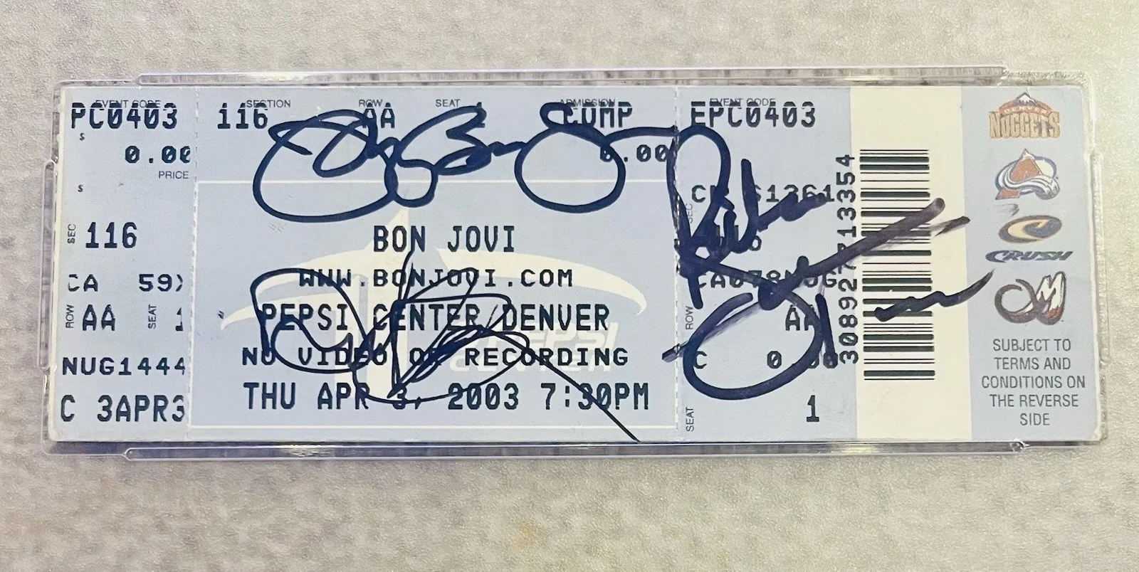 Bon Jovi Band Signed 2003 Ticket Gem Autographs Sambora Bon Jovi & Bryan PSA/DNA, изображение 3