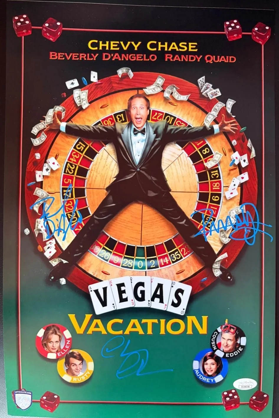 Chevy Chase, Beverly D'Angelo & Randy Quaid — CHEVY CHASE DANGELO QUAID SIGNED AUTOGRAPH 13X19 MOVIE POSTER VEGAS VACATION JSA