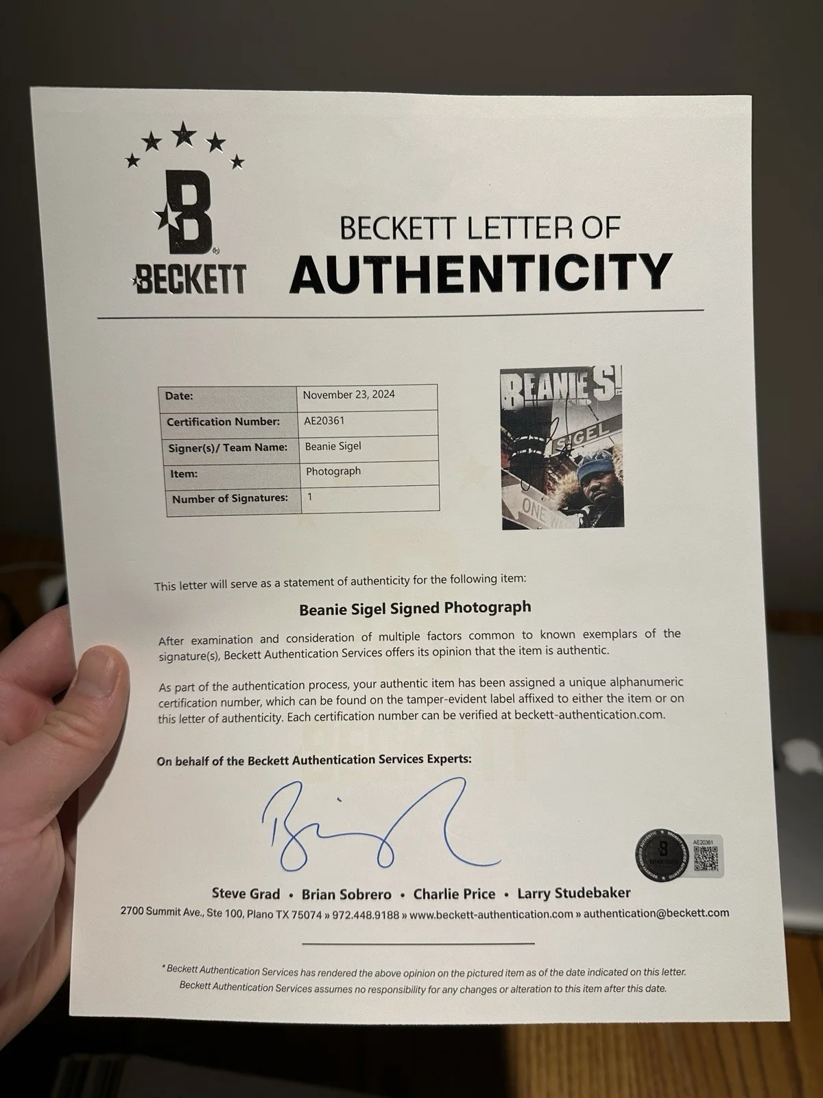 Beanie Sigel Autograph Signed 8.5 x 11 Promo Sticker Beckett ACOA Jay-Z Kanye, image 2