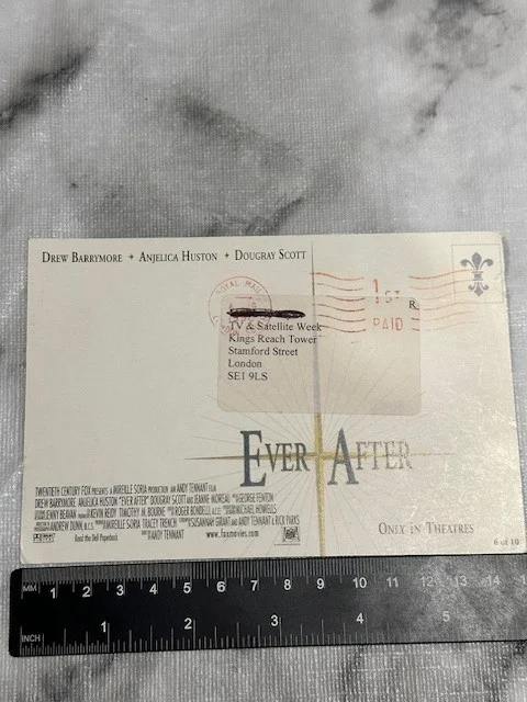 EXCLUSIVE Ever After/Drew Barrymore/Anjelica Huston 1998 Press Postcard, image 2
