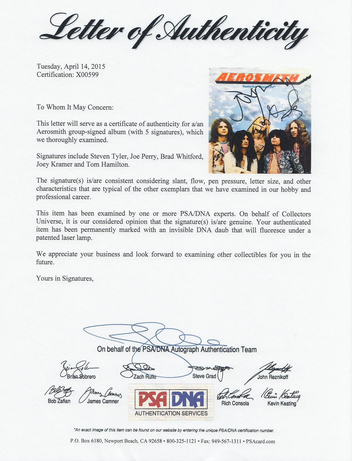 Aerosmith — Aerosmith Complete Band Signed Autograph Dream On Vinyl Record Album PSA/DNA COA, изображение 3