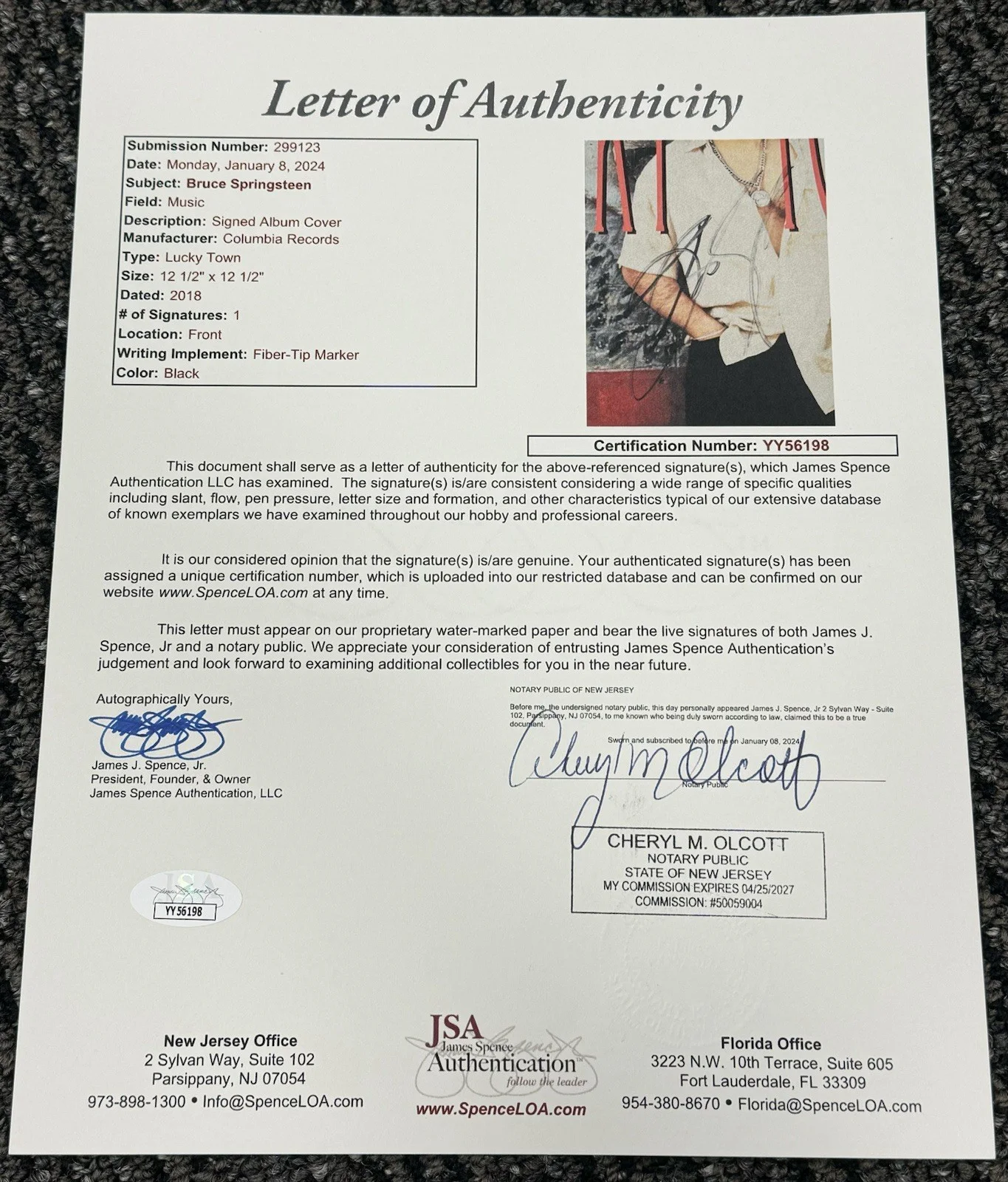 Bruce Springsteen Signed Autograph 1992 Lucky Town Album Vinyl Record JSA LOA, изображение 4