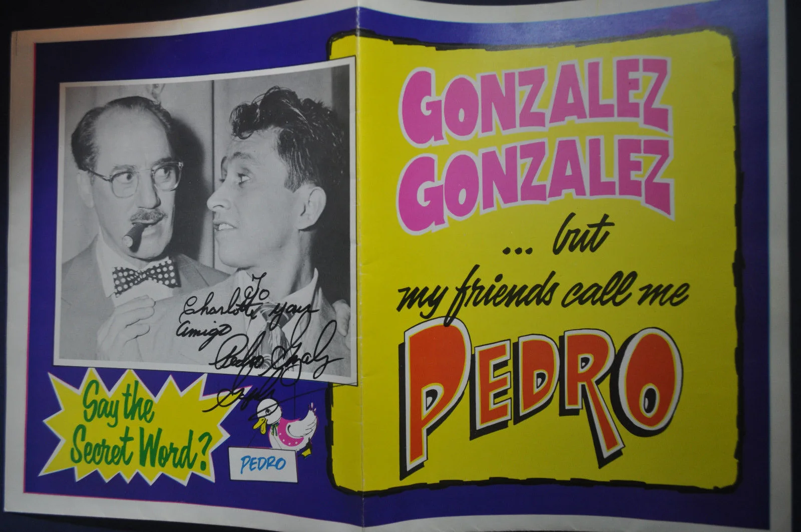 *SIGNED* Pedro Gonzalez Gonzalez SECRET WORD with Groucho Marx Large Poster, изображение 3